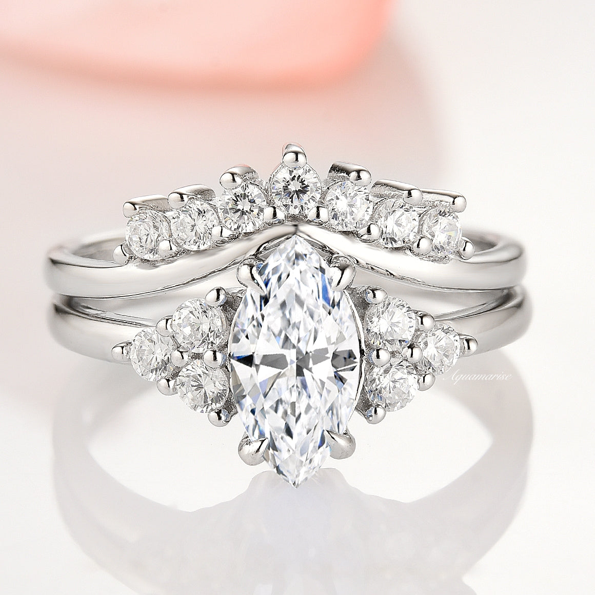 Nadia White Sapphire Ring Set - Sterling Silver Wedding Band & Engagement Ring for Women, Perfect for Proposals, Anniversaries, and Special Occasions
