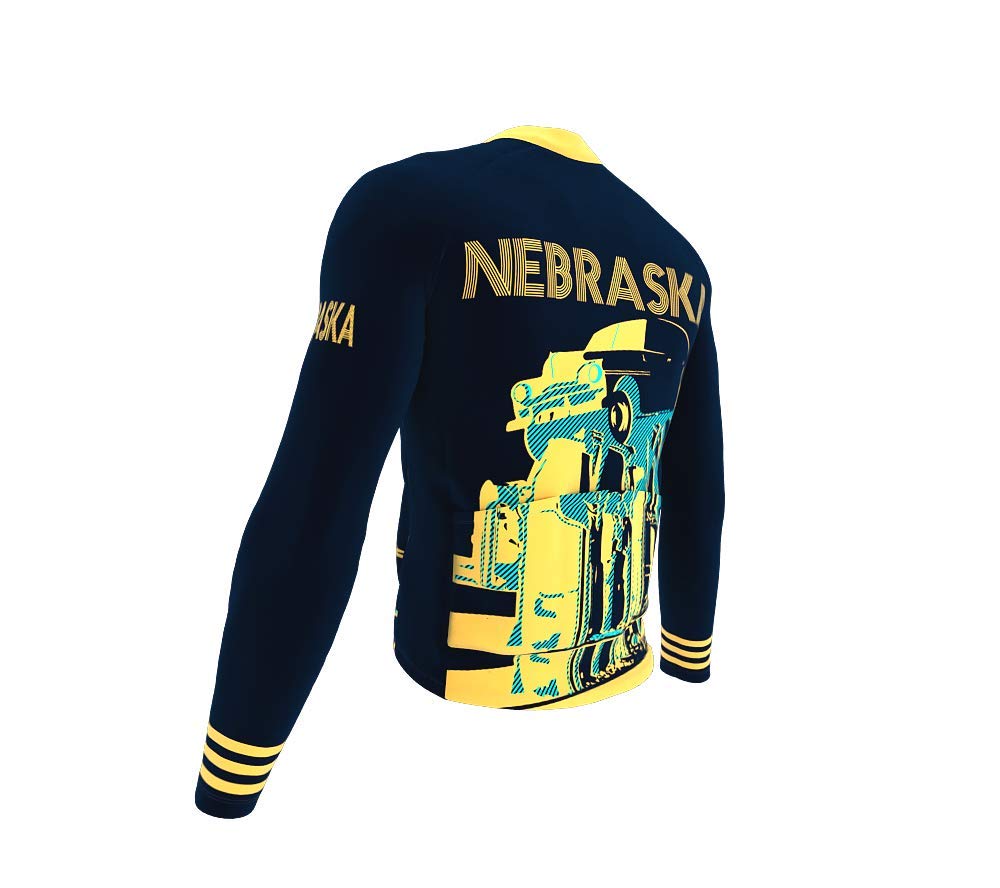 ScudoPro Thermal Long Sleeve Cycling Jersey for Men - Nebraska USA State Icon Design - Winter Bike Riding Gear for Cold Weather Cycling & Outdoor Sports