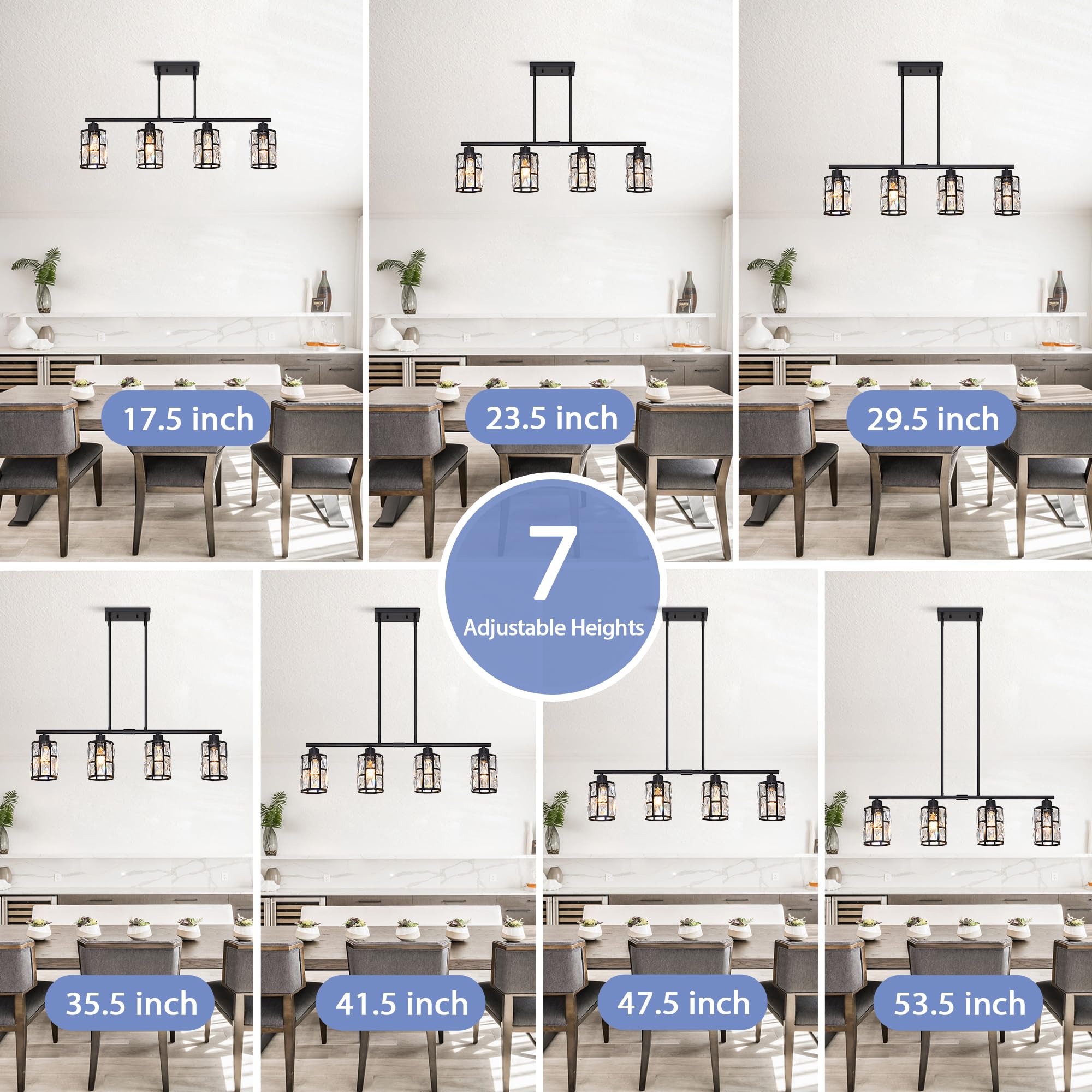 Farmhouse Matte Black Crystal Pendant Light Fixture - Modern Chandelier for Kitchen Island, Dining Room & Ceiling Lighting Over Table | Perfect for Rustic, Industrial & Contemporary Home Decor