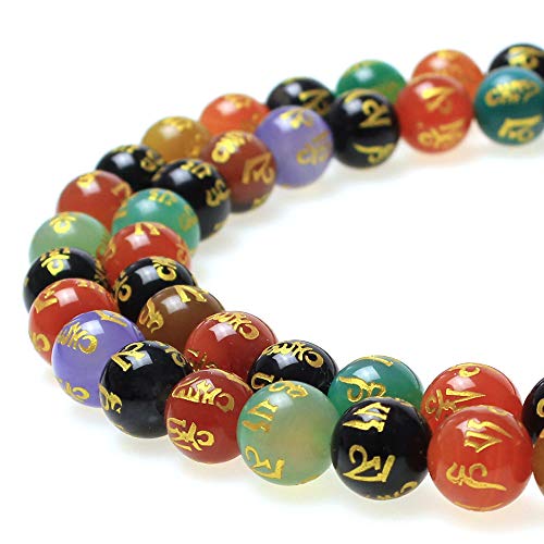 Multicolor Agate Six Words Mantras Beads