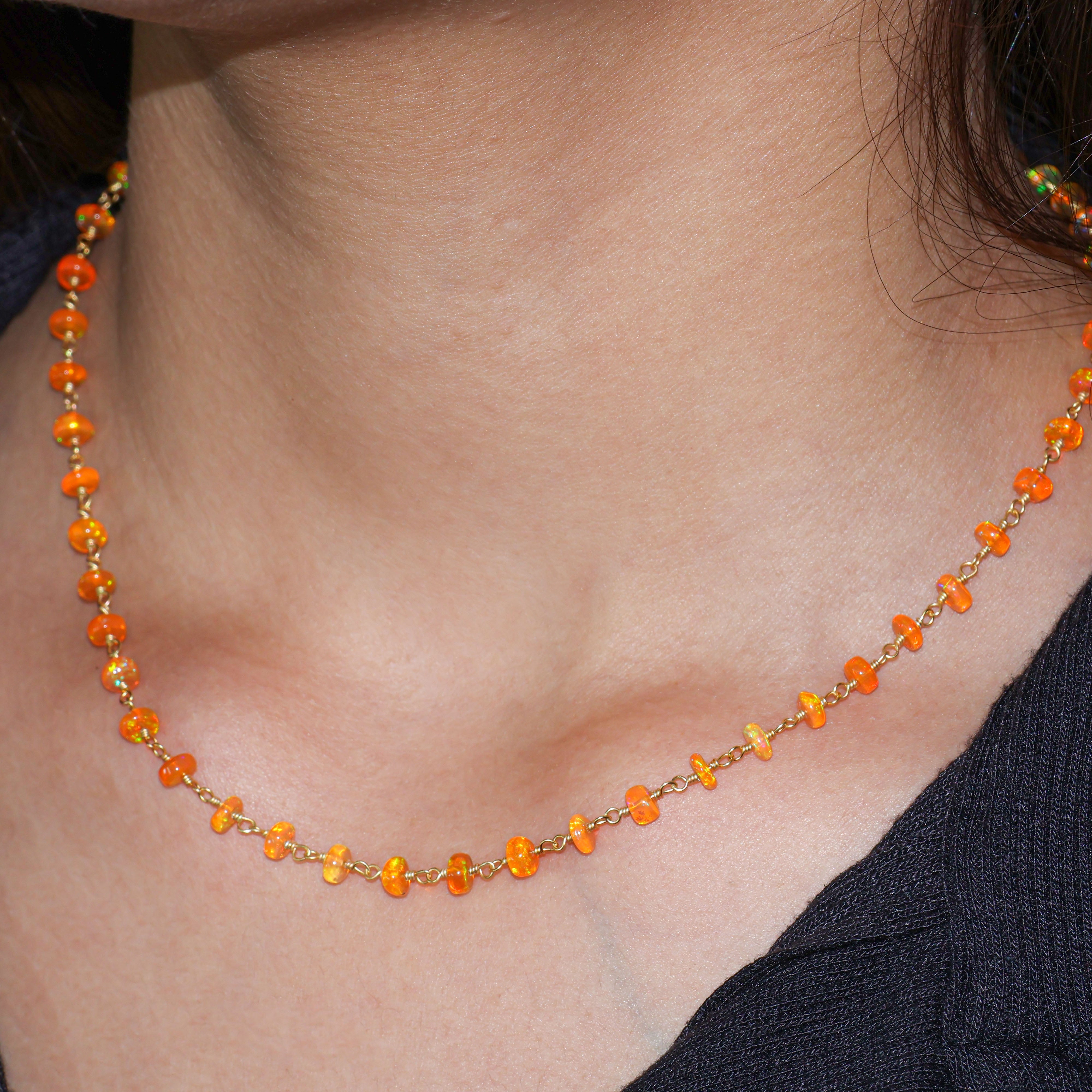 Handmade Ethiopian Opal Wire Wrap Necklace with Orange Fire Beads - Perfect for Boho Jewelry, Gifts & Everyday Wear