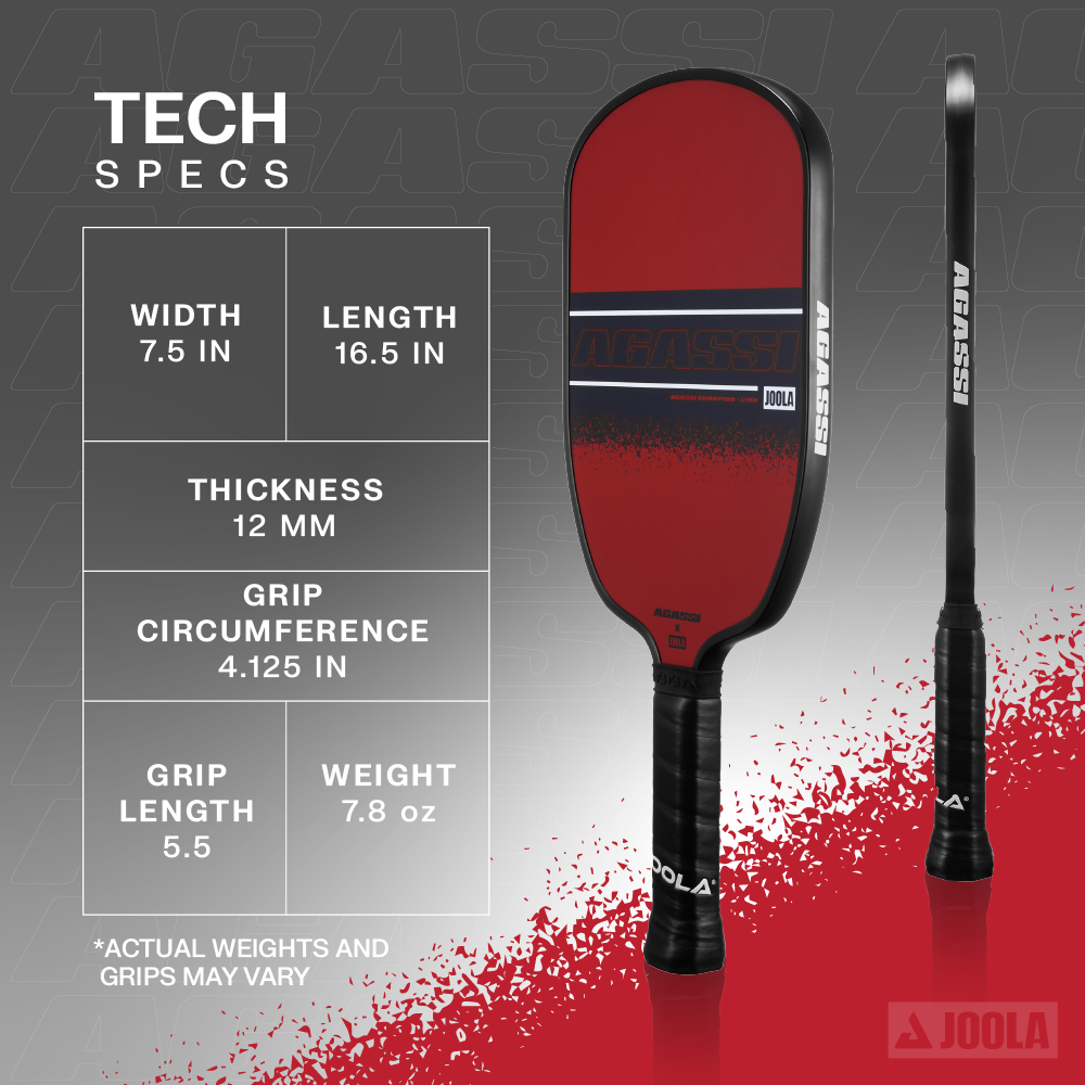 JOOLA Agassi Champion 12mm Premium Pickleball Paddle - USAPA Approved for Tournament Play | Lightweight & Durable for Competitive & Recreational Pickleball Games