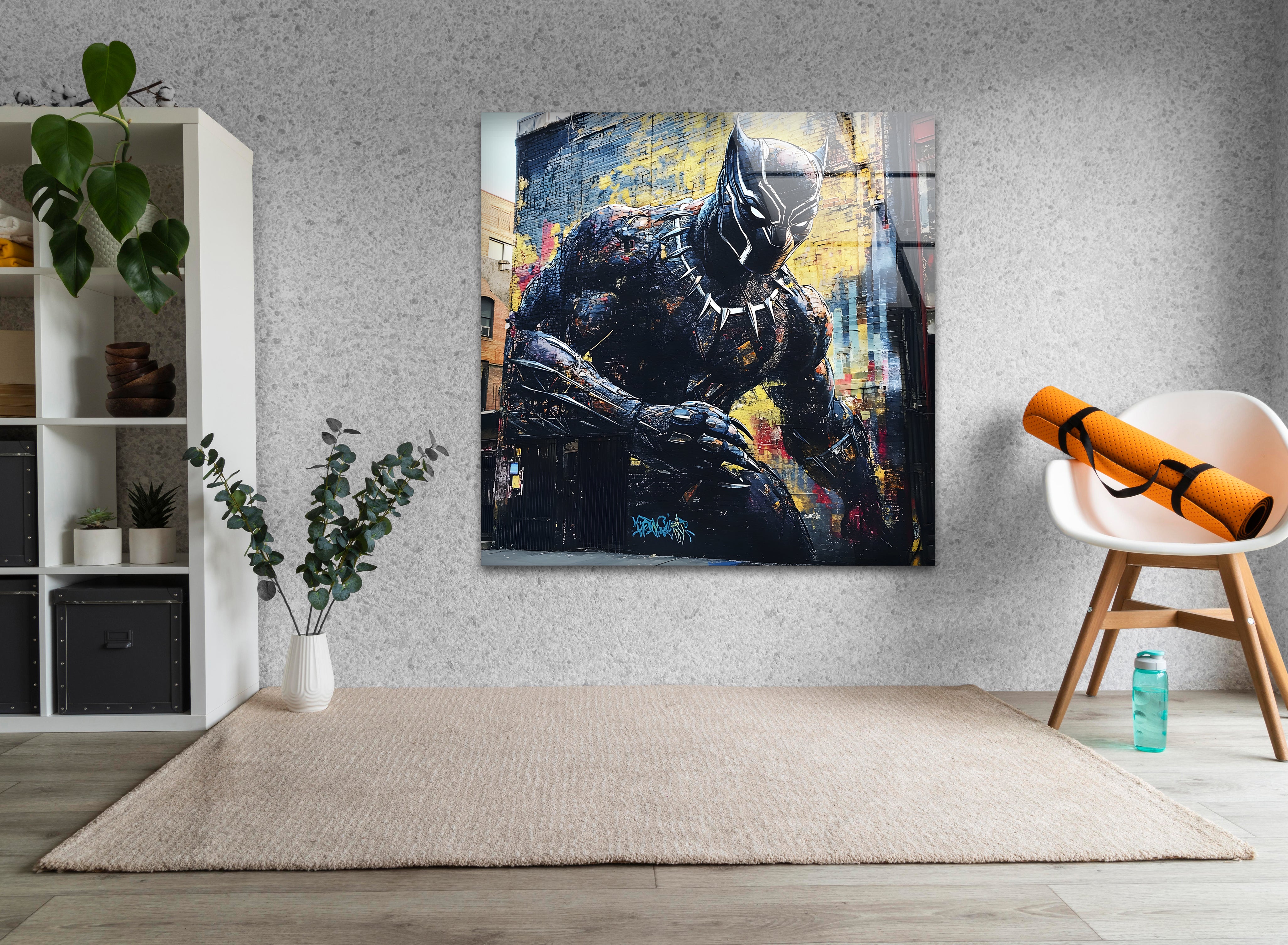 Black Panther Graffiti Glass Wall Art - Modern Home Decor for Living Room, Bedroom & Office - Unique Superhero Themed Gift for Marvel Fans