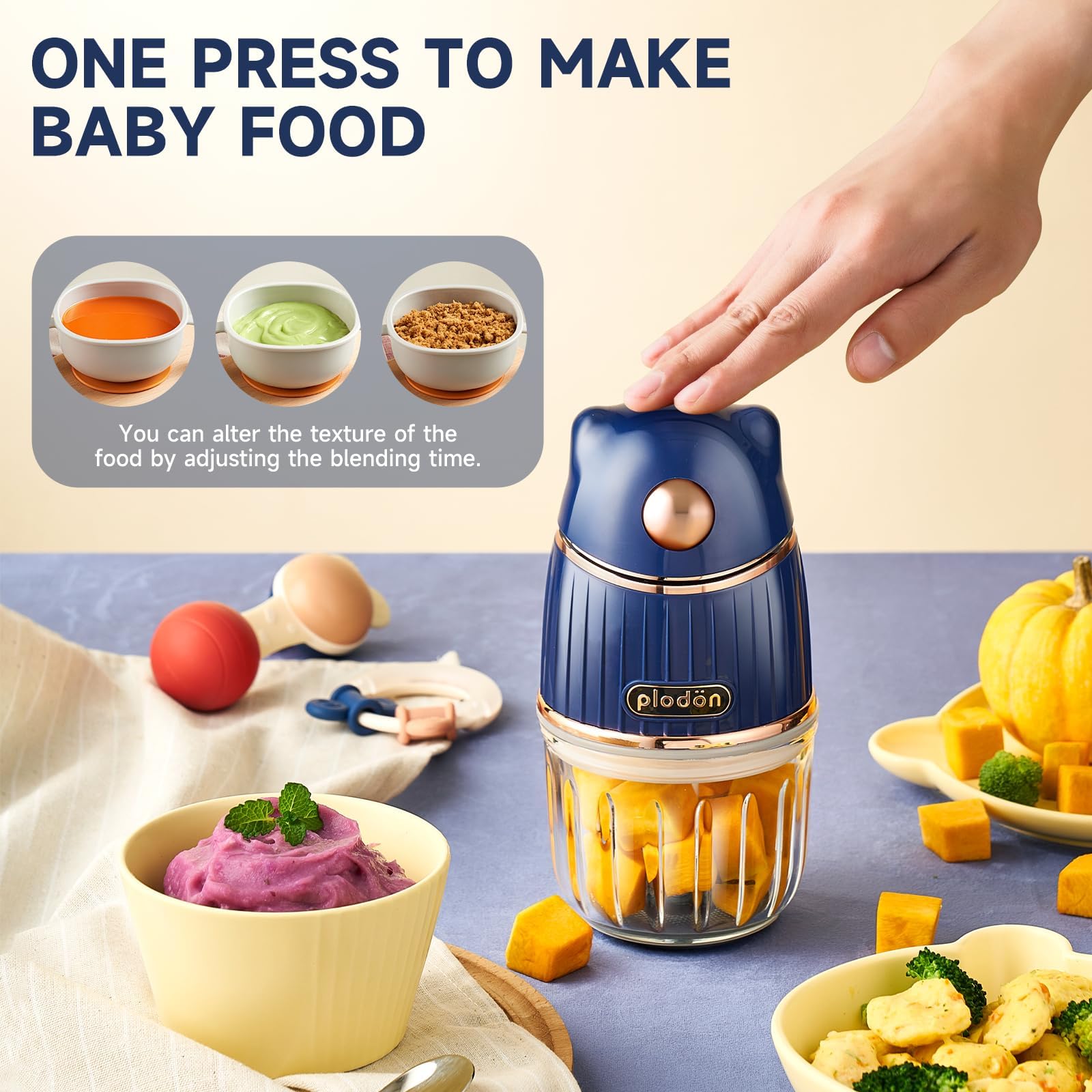Bear-Blue Baby Food Maker with 2 Glass Bowls - Electric Baby Food Processor & Blender for Fruits, Vegetables & Meat - Includes Storage Containers & Spoons - Perfect Baby Feeding Essentials Gift for New Parents (Ideal for Homemade Purees & Baby Meal Prep)