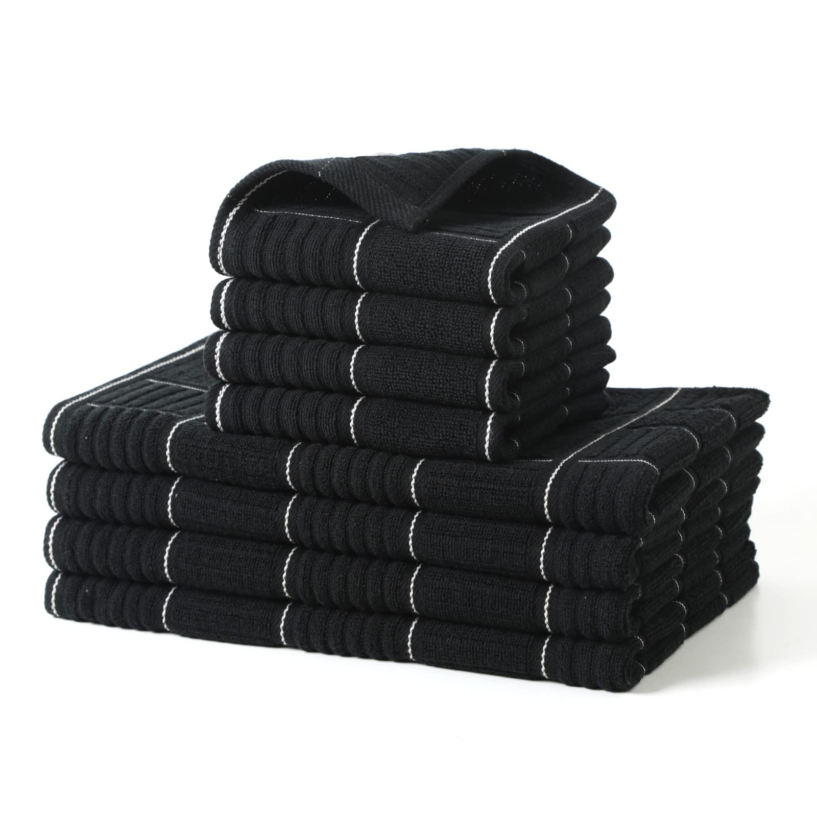 Glynniss Premium Absorbent Kitchen Towels & Dishcloths Set - 8 Pack (Black) - Super Soft & Quick-Drying for Washing Dishes, Cleaning Countertops & Drying Hands - Perfect for Kitchen, Restaurant & Home Use