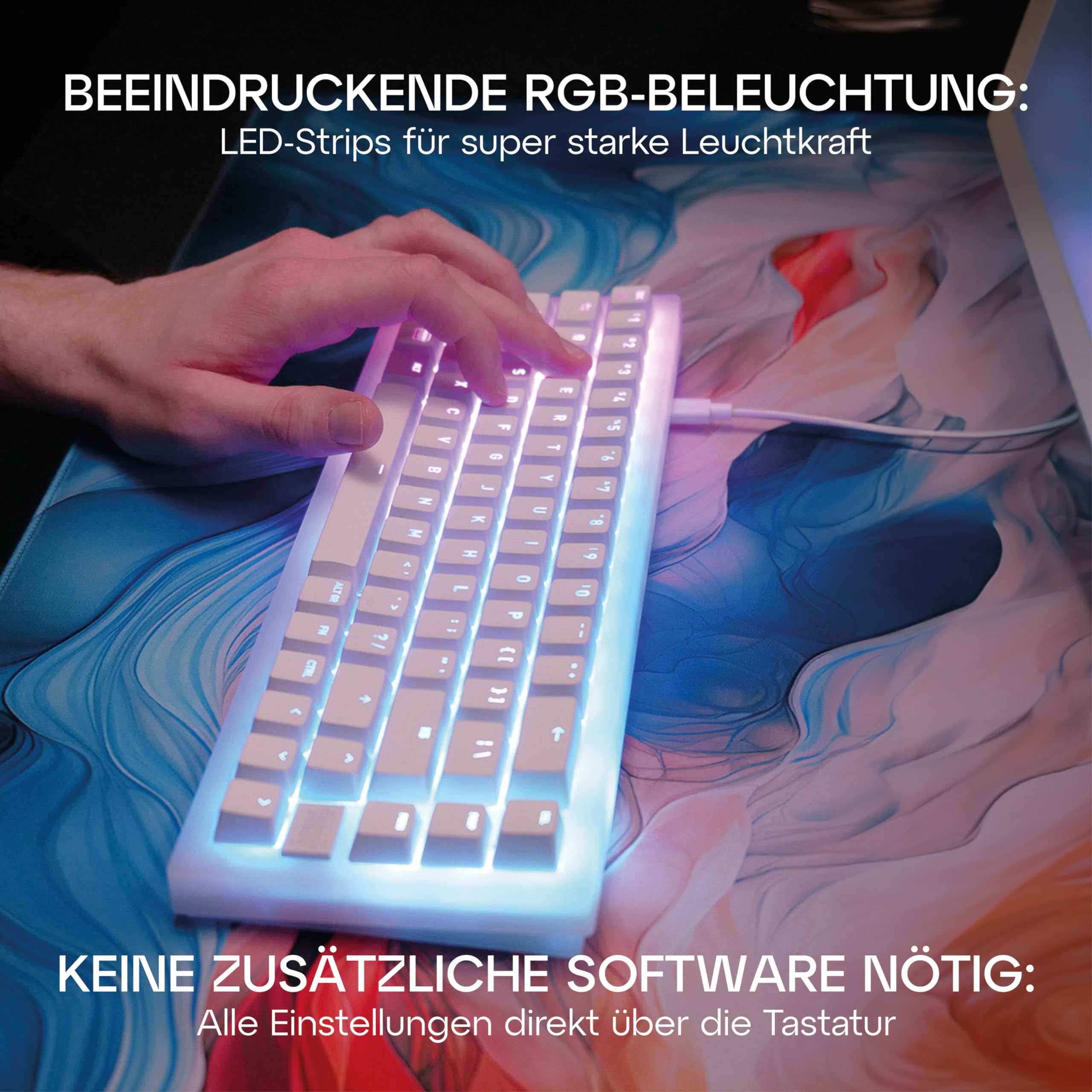 XTRFY K5V2 Compact 65% Mechanical Gaming Keyboard - German QWERTZ Layout, Hot-Swappable MX2A Red Switches, White Transparent Design for Esports & Office Use