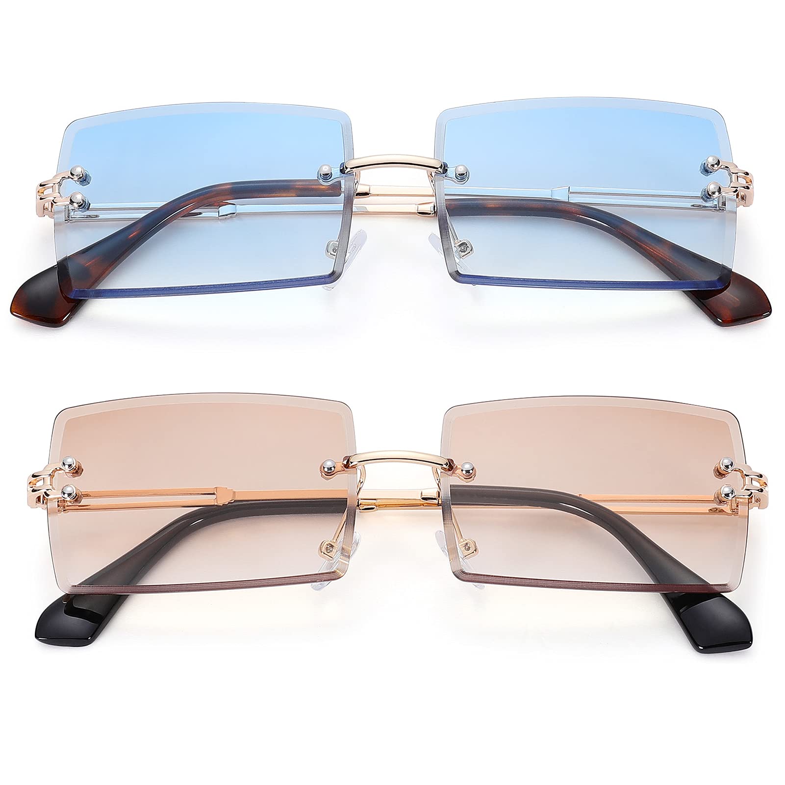 Stylish Rimless Rectangle Sunglasses for Women & Men - UV Protection Tinted Square Frameless Shades - Perfect for Beach, Driving & Outdoor Activities