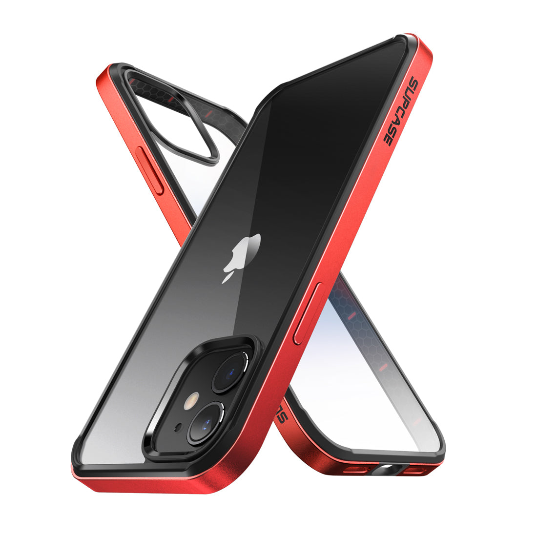 iPhone 12 Case 6.1 Inch | Unicorn Beetle Edge Clear Bumper Protective Cover with Metallic Red Frame | Shockproof & Scratch Resistant for Daily Use, Work & Outdoor Activities