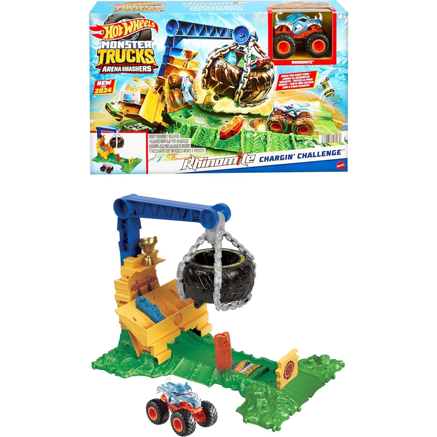Hot Wheels Monster Trucks Arena Smashers Rhinomite Chargin Challenge - Die-Cast Toy Car for Kids & Collectors - Perfect for Racing, Stunt Shows & Play Battles
