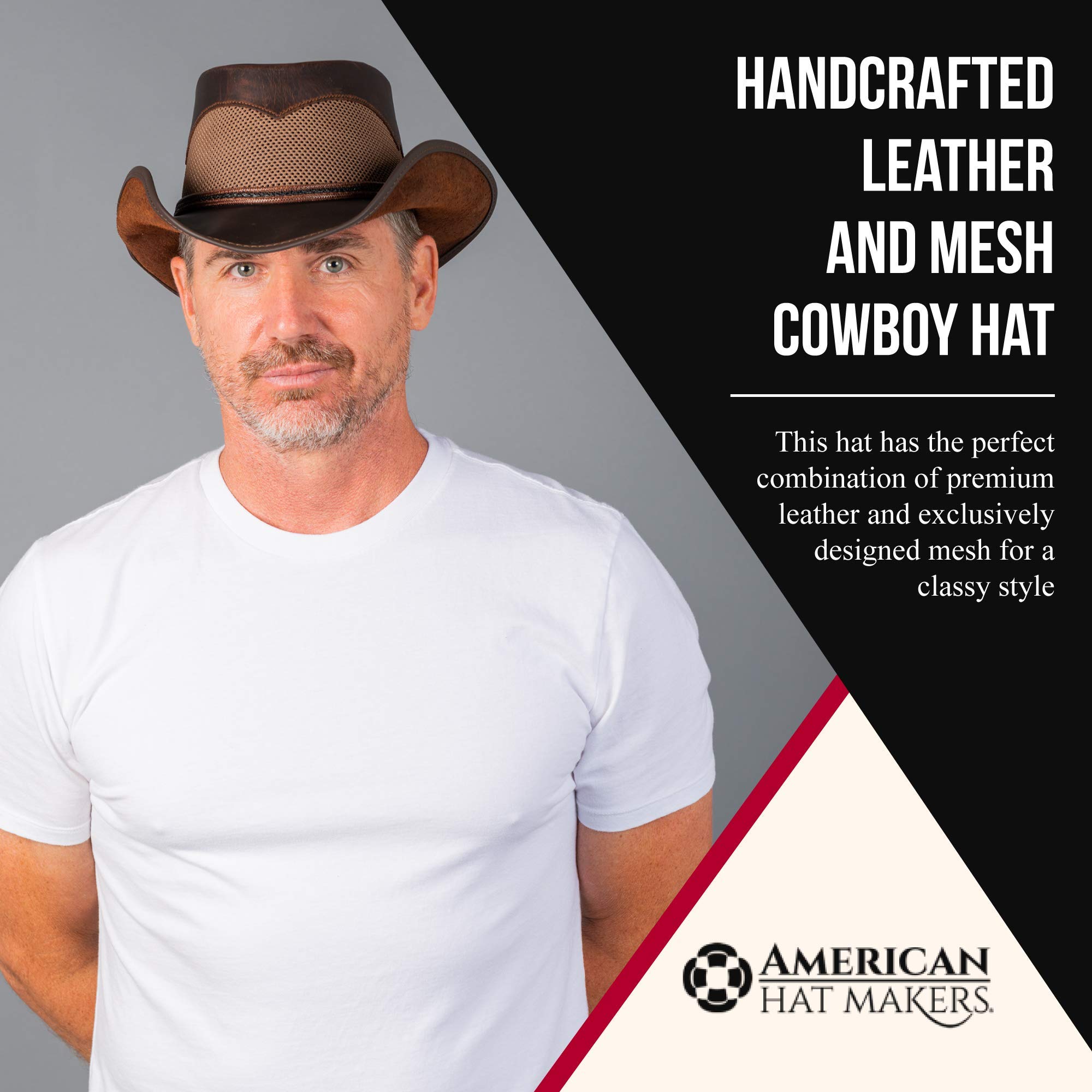American Hat Makers Durango Leather Mesh Cowboy Hat - Western Style Breezy Summer Hat for Men & Women - Perfect for Rodeo, Outdoor Adventures & Country Music Festivals