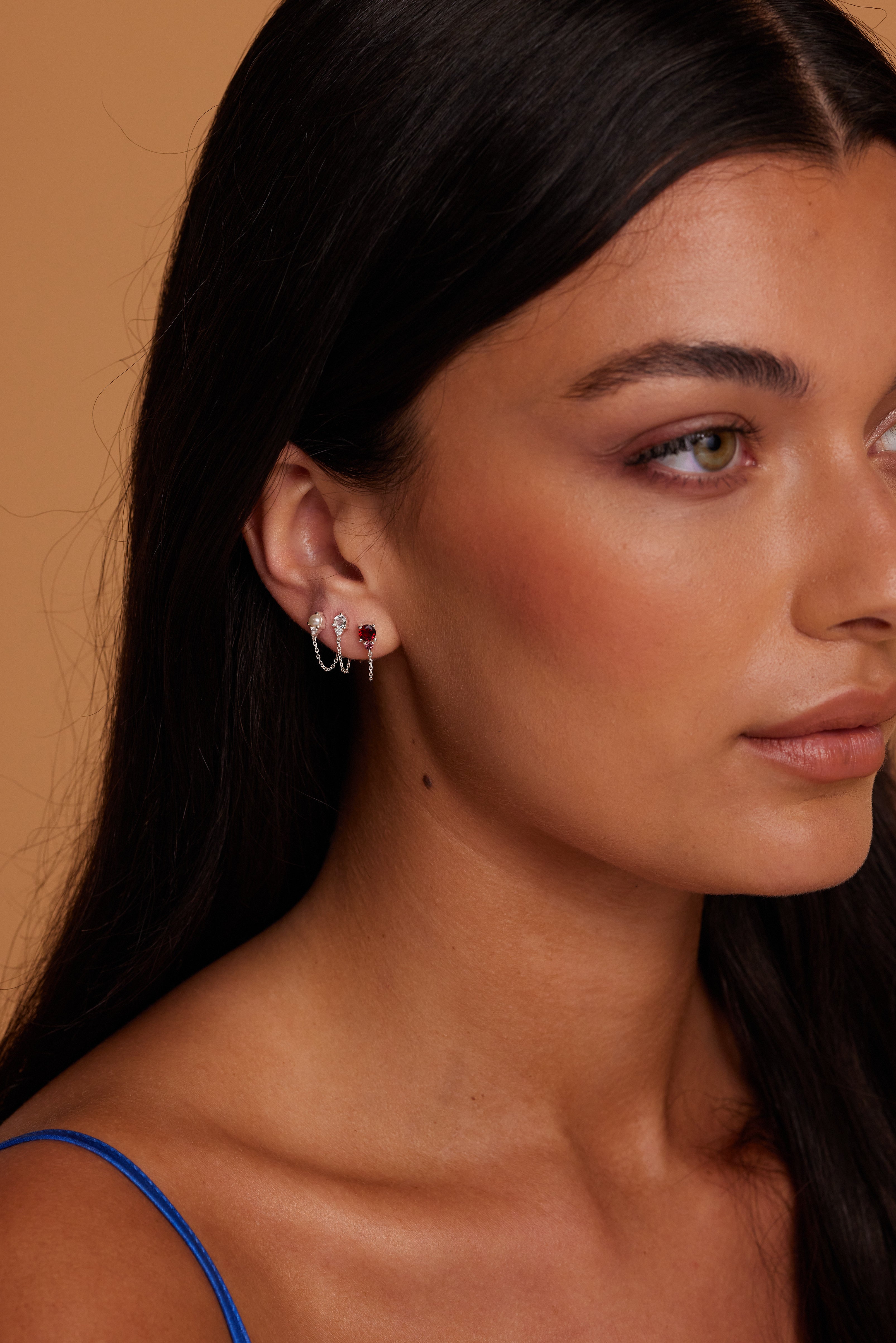January Birthstone Silver Stud Earrings with Ombre Garnet - Perfect for Birthday Gifts, Anniversary & Everyday Elegance