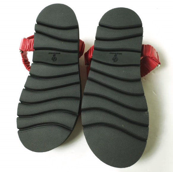 3.1 Phillip Lim Red Leather Platform Slide Sandals - Women's Fashion Sandals for Summer, Beach & Casual Outings