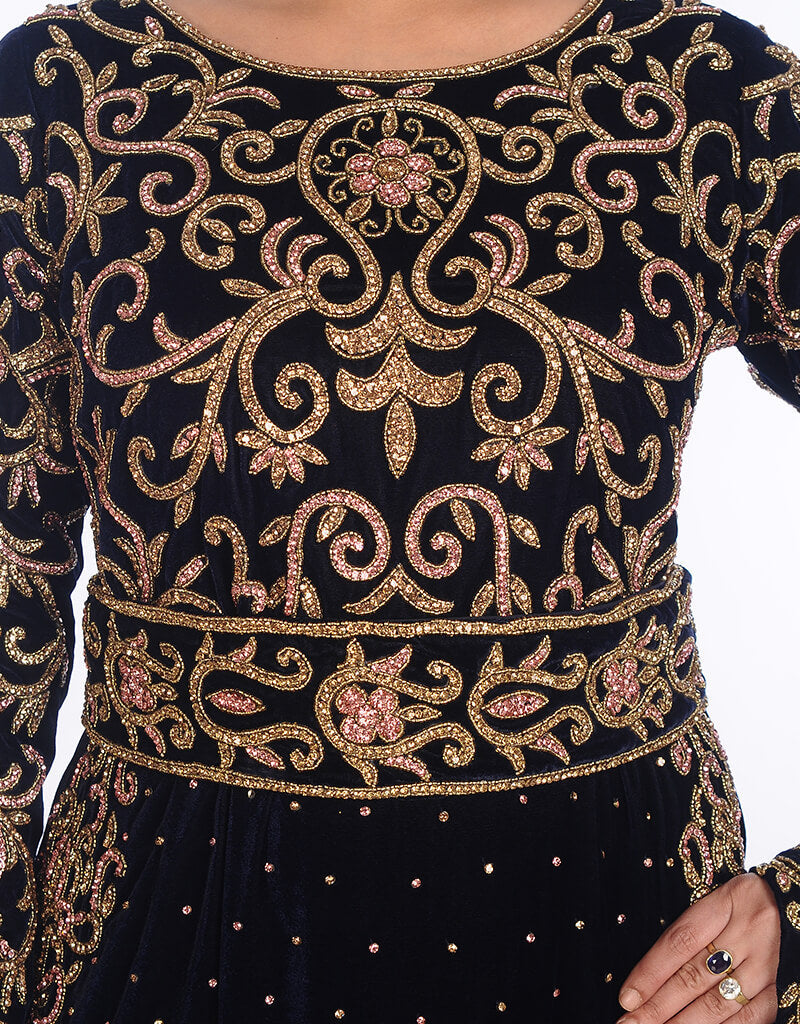 Elegant Black Georgette Hand Embroidered Kaftan Dress for Women - Perfect for Evening Parties, Weddings & Special Occasions