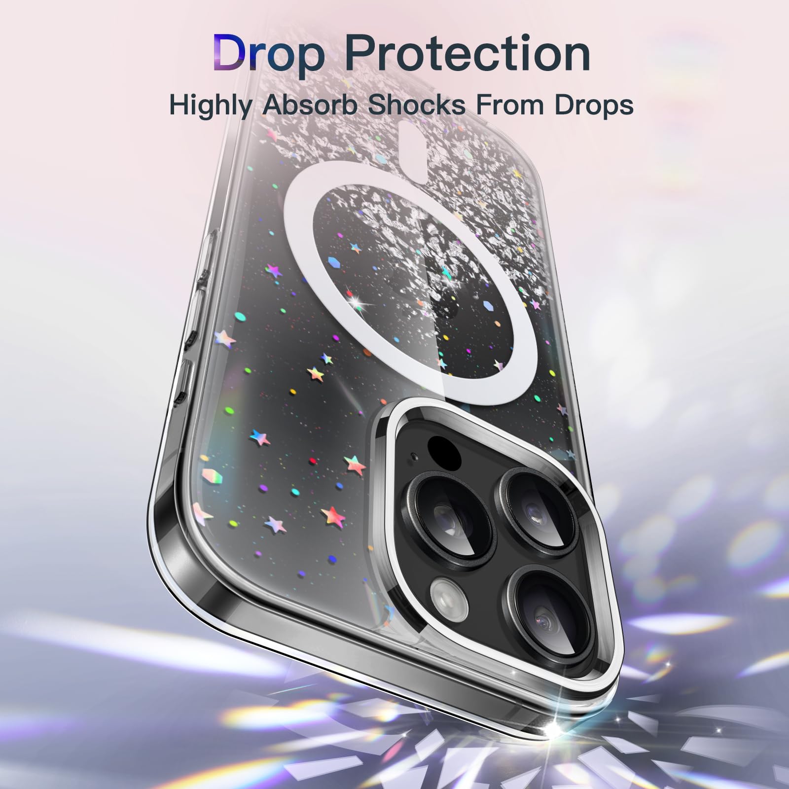 JETech Glitter Magnetic Case for iPhone 15 Pro 6.1-Inch | MagSafe Compatible | Sparkly Clear Shockproof Phone Cover for Women & Girls | Black Titanium | Perfect for Daily Use, Parties & Gifts