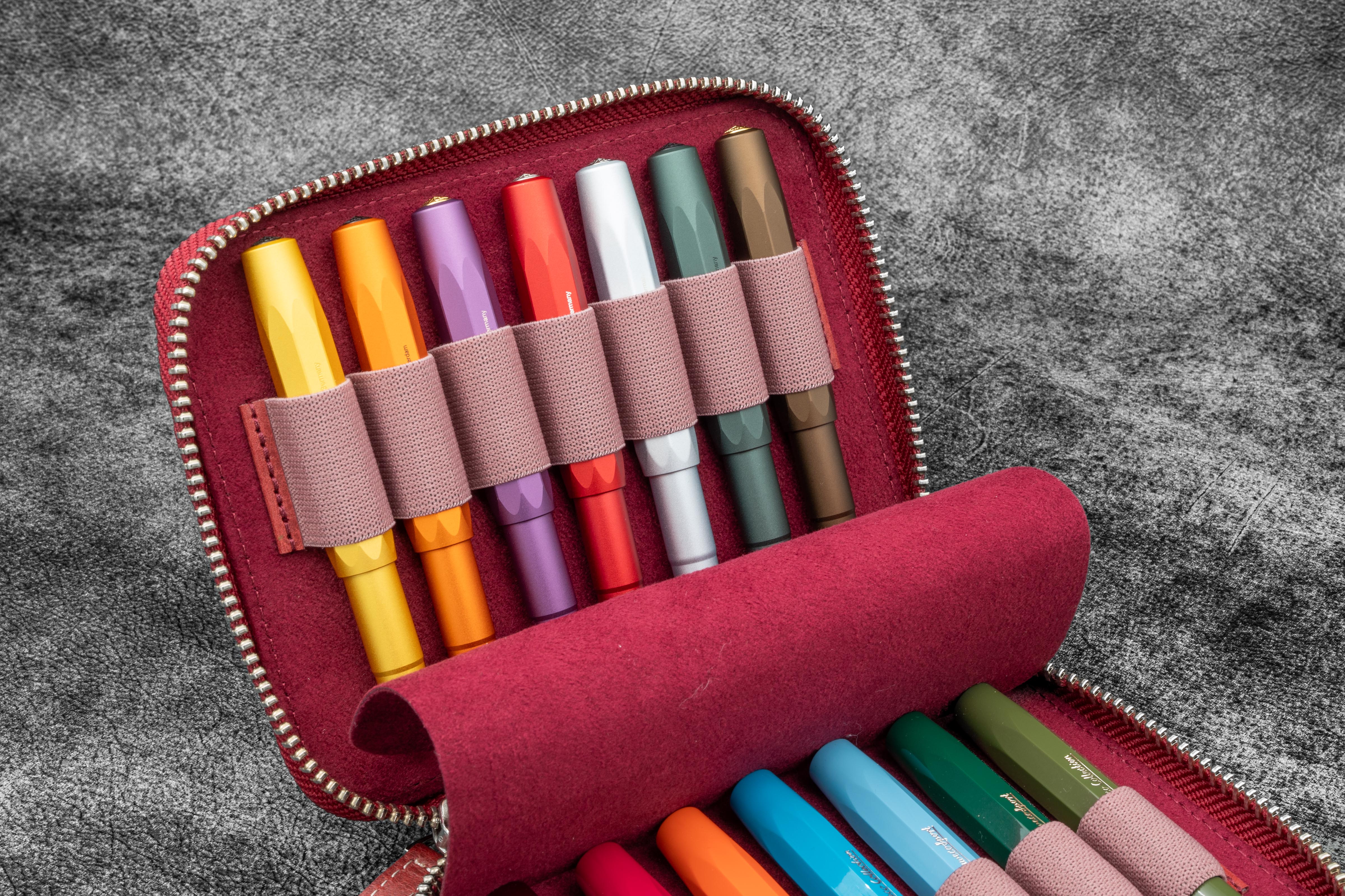 Premium Collector Pen Case for 14 Kaweco Pens - Carmine Red Leather Organizer | Perfect for Fountain Pen Enthusiasts & Gift Giving
