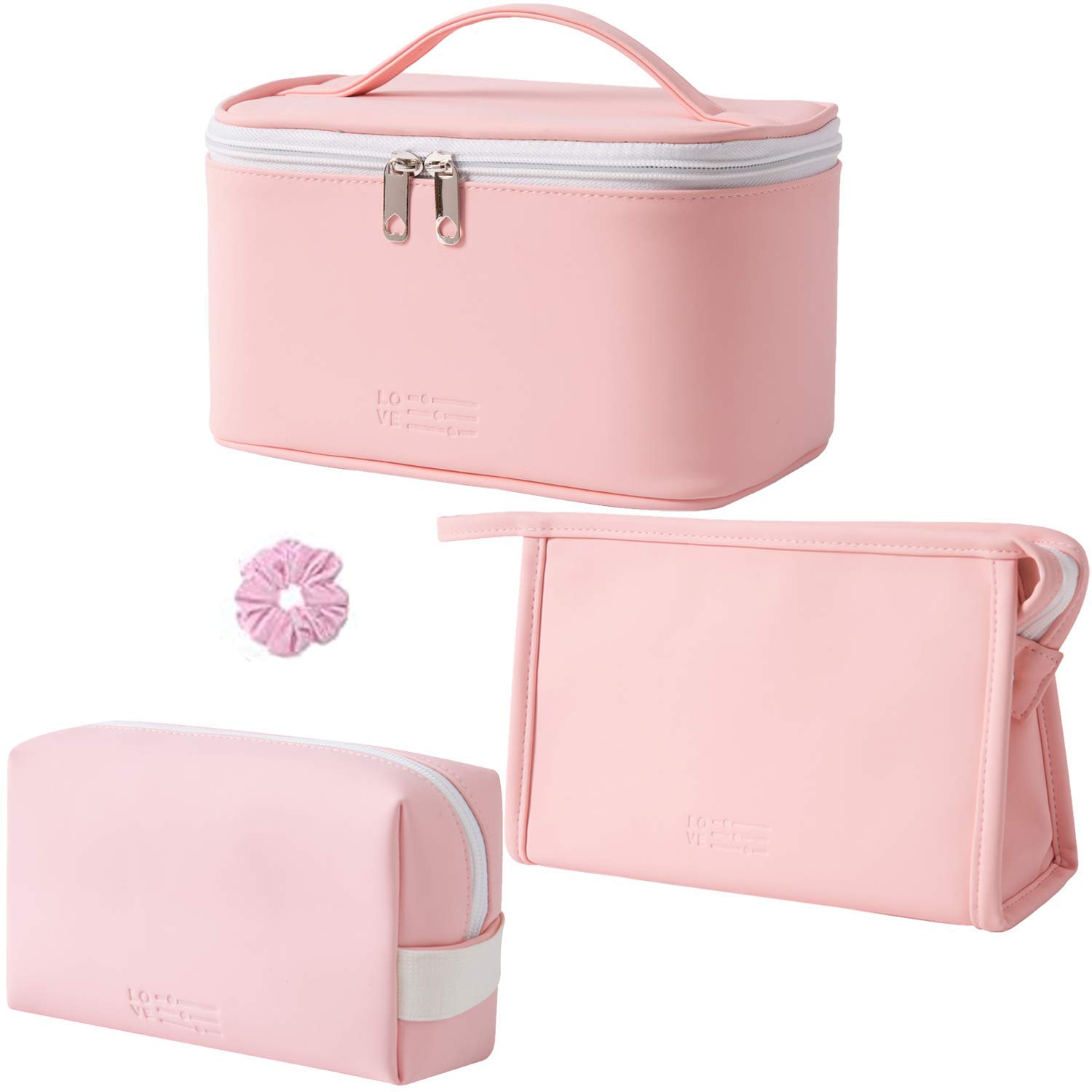 3PCS Waterproof Makeup Bags for Women - PU Leather Cosmetic Organizer with Beauty Zipper, Travel Toiletry Pouch for Girls | Perfect for Travel, Gym, and Daily Beauty Storage