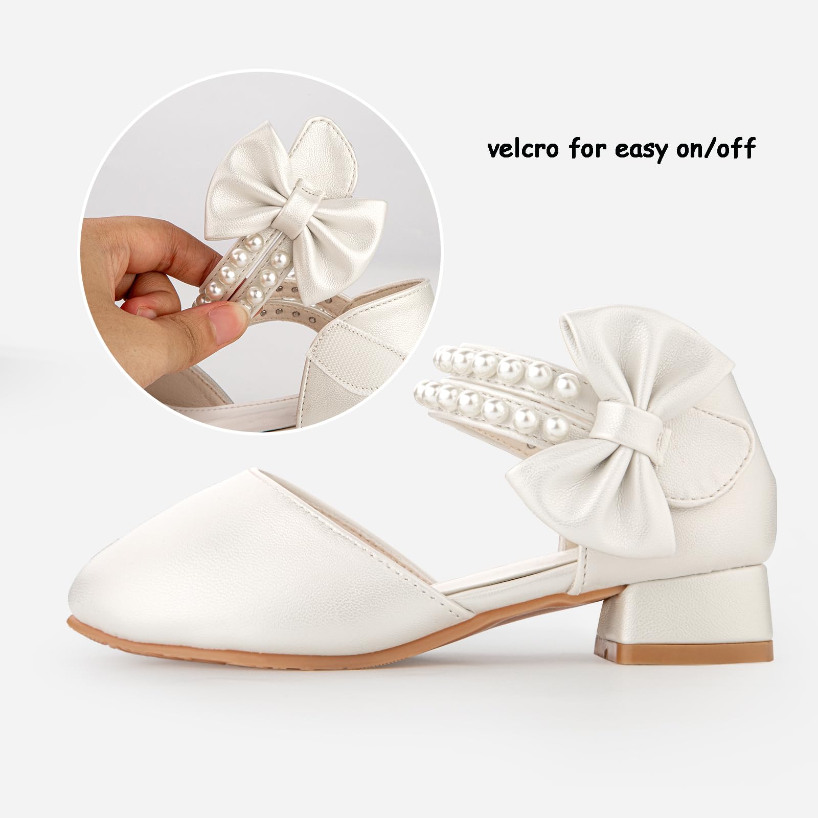 Girls Dress Shoes for Wedding Party - Closed Toe Princess Heels with Bow & Flower Design | Formal Occasions, Pageants, First Communion, Birthday Celebrations