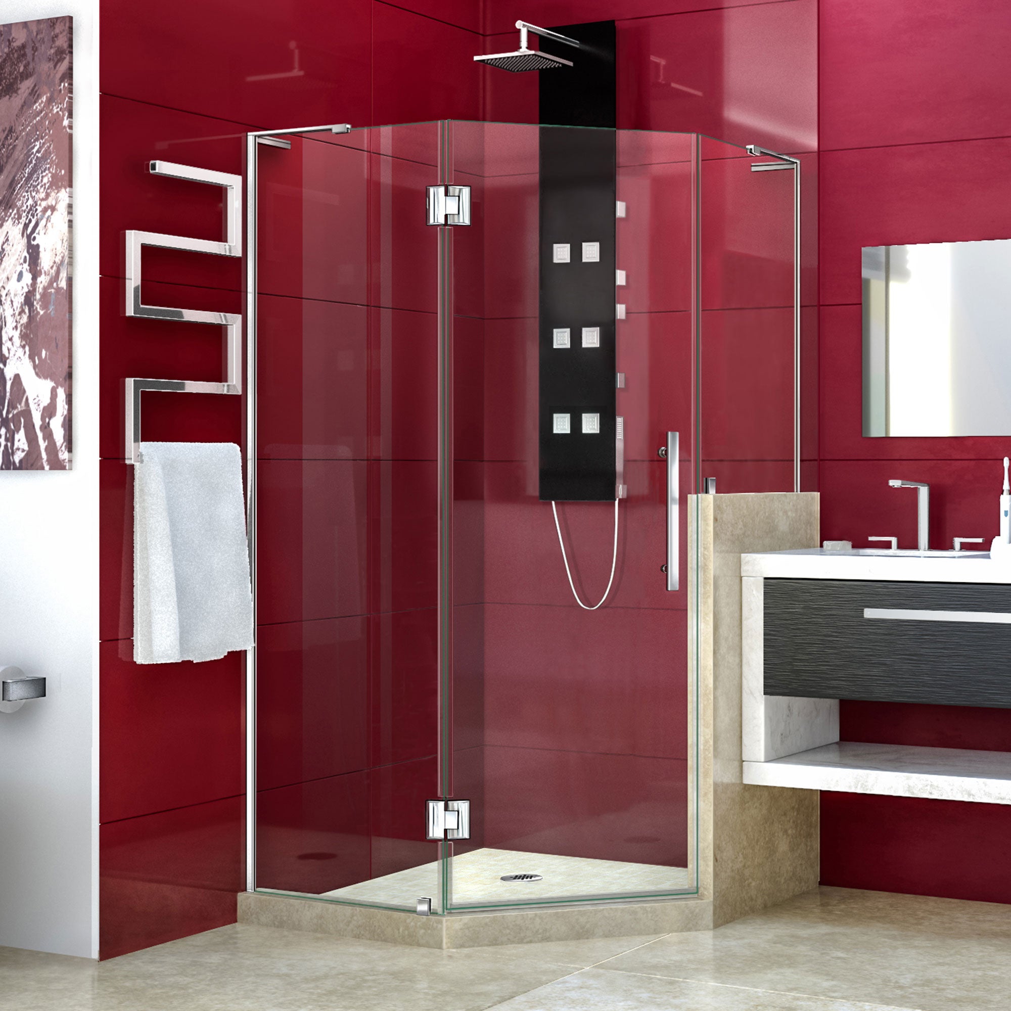 DreamLine Prism Plus 40x40x72 Inch Frameless Hinged Shower Enclosure with Half Panel - Modern Bathroom Upgrade for Small Spaces, Perfect for Apartments & Master Bathrooms