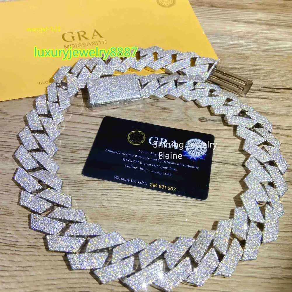 24K Silver Plated VVS Moissanite Cuban Link Chain Necklace for Men - Iced Out Hip Hop Jewelry Gift for Birthday & Anniversary - Perfect for Parties, Weddings and Special Occasions