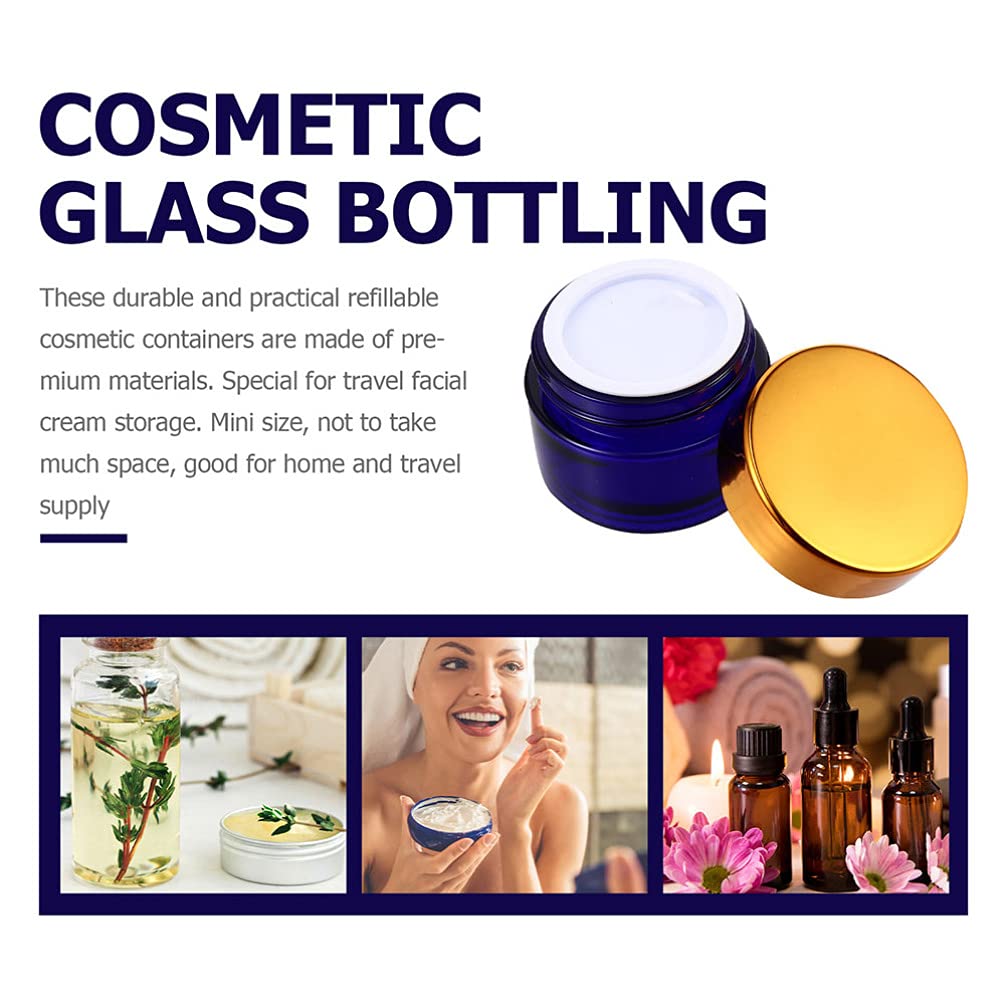 FOMIYES 5pcs 50g Round Refillable Glass Cream Jars - Empty Cosmetic Containers for Lotion, Face Cream, Beads & Eye Shadow (Rhinestone Blue) | Perfect for DIY Beauty Products, Travel Size Toiletries & Sample Storage