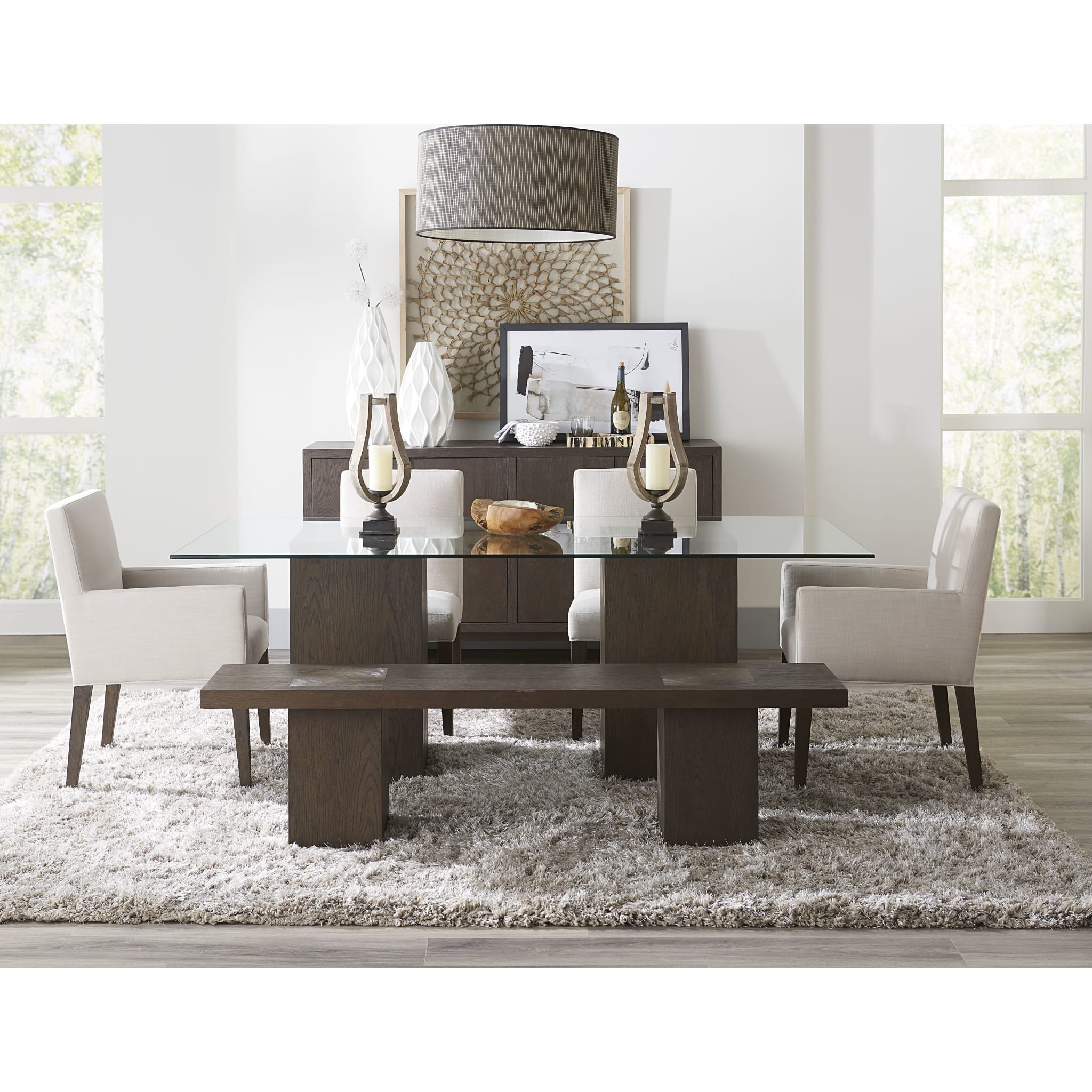 French Roast Modesto Rectangular Glass Top Dining Table - Modern Kitchen & Dining Room Furniture for Family Gatherings & Dinner Parties