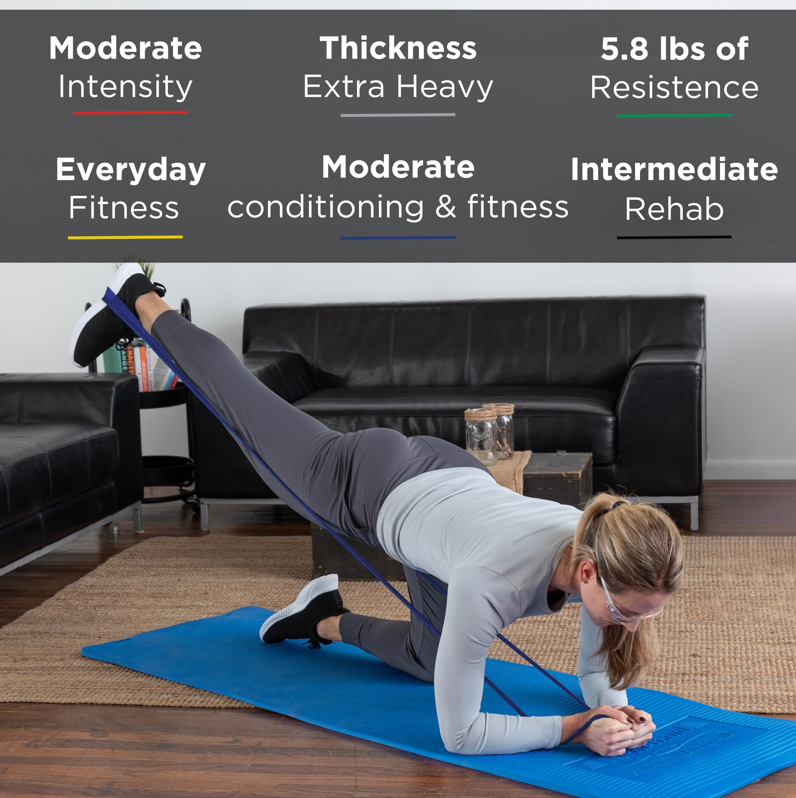 THERABAND Resistance Bands Set - Professional Elastic Exercise Bands for Full Body Workout, Strength Training, Physical Therapy & Pilates (Blue/Black/Silver) | Home Gym, Rehabilitation & Fitness Training Equipment