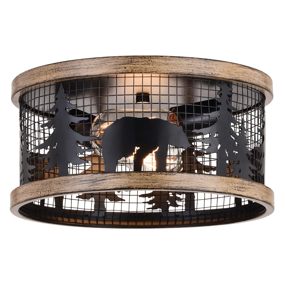 Black Forest Decor Bear Horizon Flush Mount Ceiling Light - Rustic Woodland Animal Theme Lighting for Cabin, Lodge, Nursery & Kids Room Decor