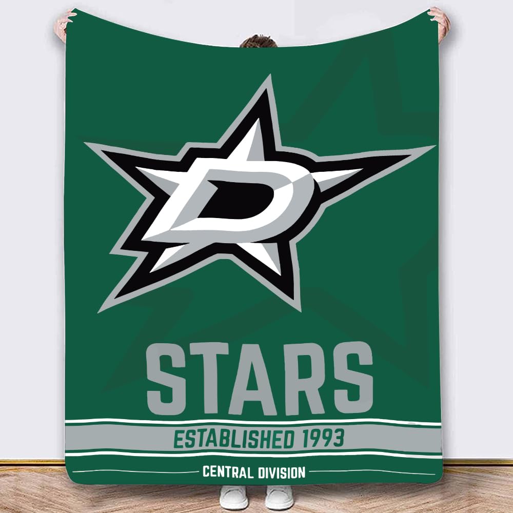 LCFHOME Soft Flannel Dallas Blanket - Plush, Comfortable & Lightweight (130x150cm) - Green Star Design for Ice Hockey Lovers | Perfect for Couches, Beds & Game Day Snuggling Since 1993