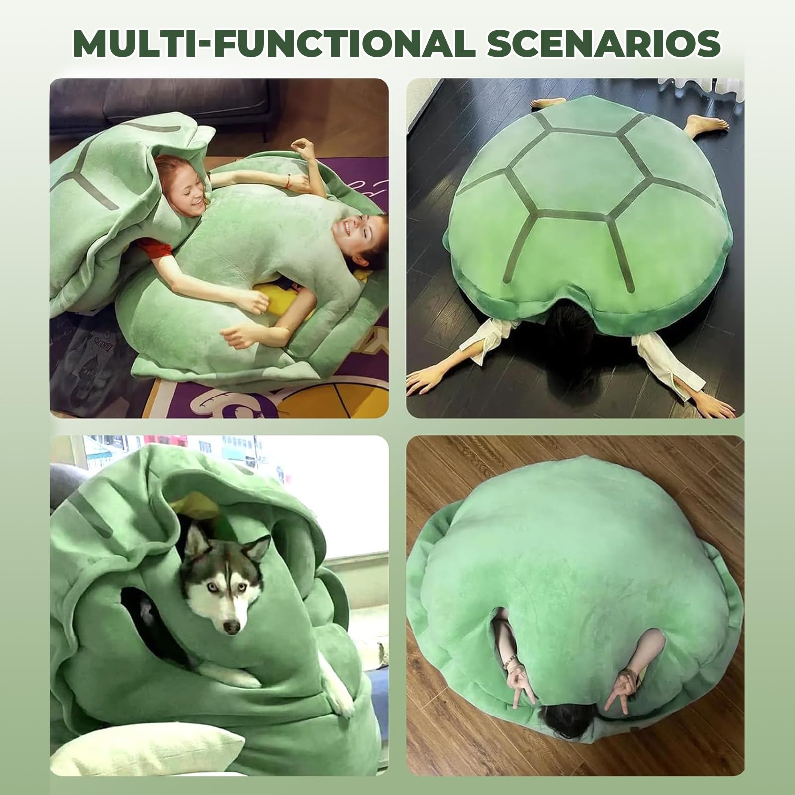 63in Giant Wearable Turtle Shell Pillow for Adults - Weighted Anxiety Relief Body Pillow, Soft Green Plush Stress Relief Pillow for Sleeping, Lounging & Comfort (Green, 63 Inches) - Perfect for Relaxation, Meditation & Sensory Therapy