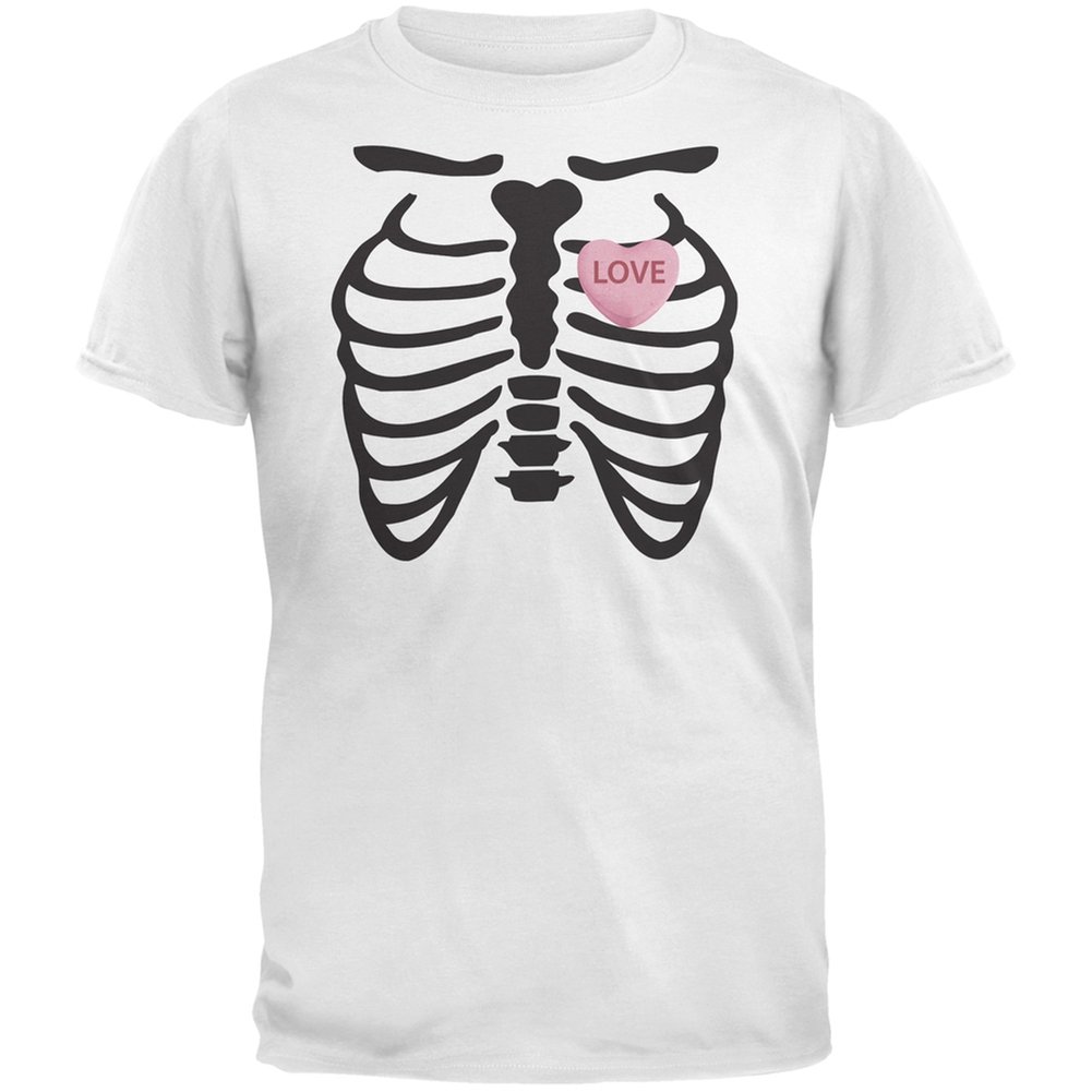 Skeleton Love Candy Heart White Youth T-Shirt | Gothic Valentine's Day Graphic Tee for Teens | Perfect for Halloween, Punk Rock Concerts & Alternative Fashion