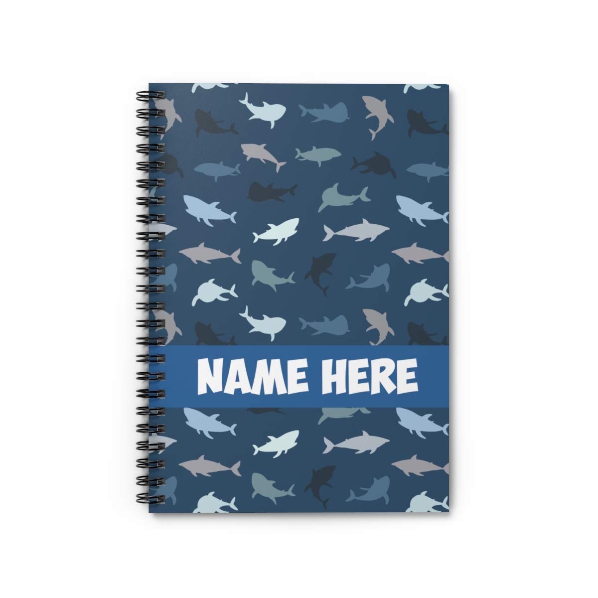 Custom Blue Shark Spiral Notebook - Personalized Shark Themed Journal for Kids, Teens & Women | School Supplies, Office Notes, Creative Writing Gift Idea