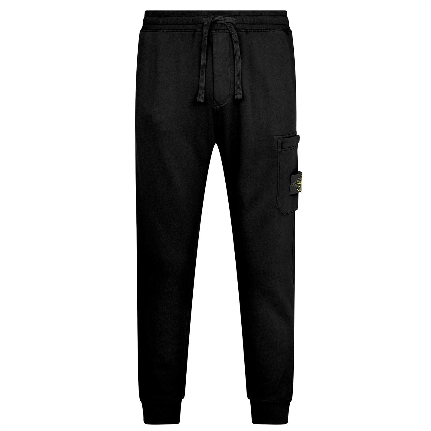 Stone Island Black Cuffed Sweatpants for Men - Premium Cotton Joggers with Adjustable Drawstring & Side Pockets - Perfect for Gym, Lounge & Streetwear Fashion