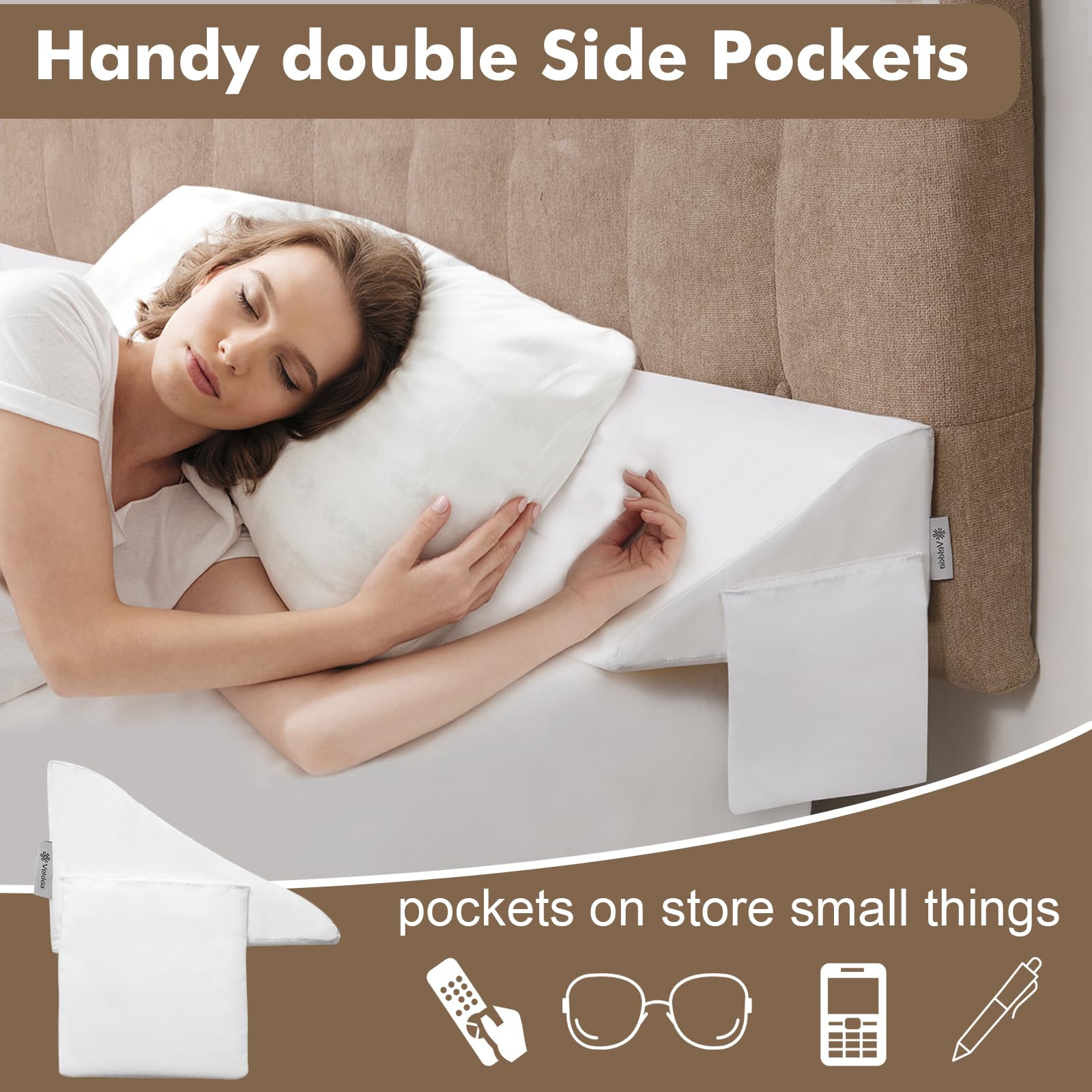 Vekkia Queen Size Bed Wedge Pillow - Headboard Gap Filler for Mattress, 0-4.5