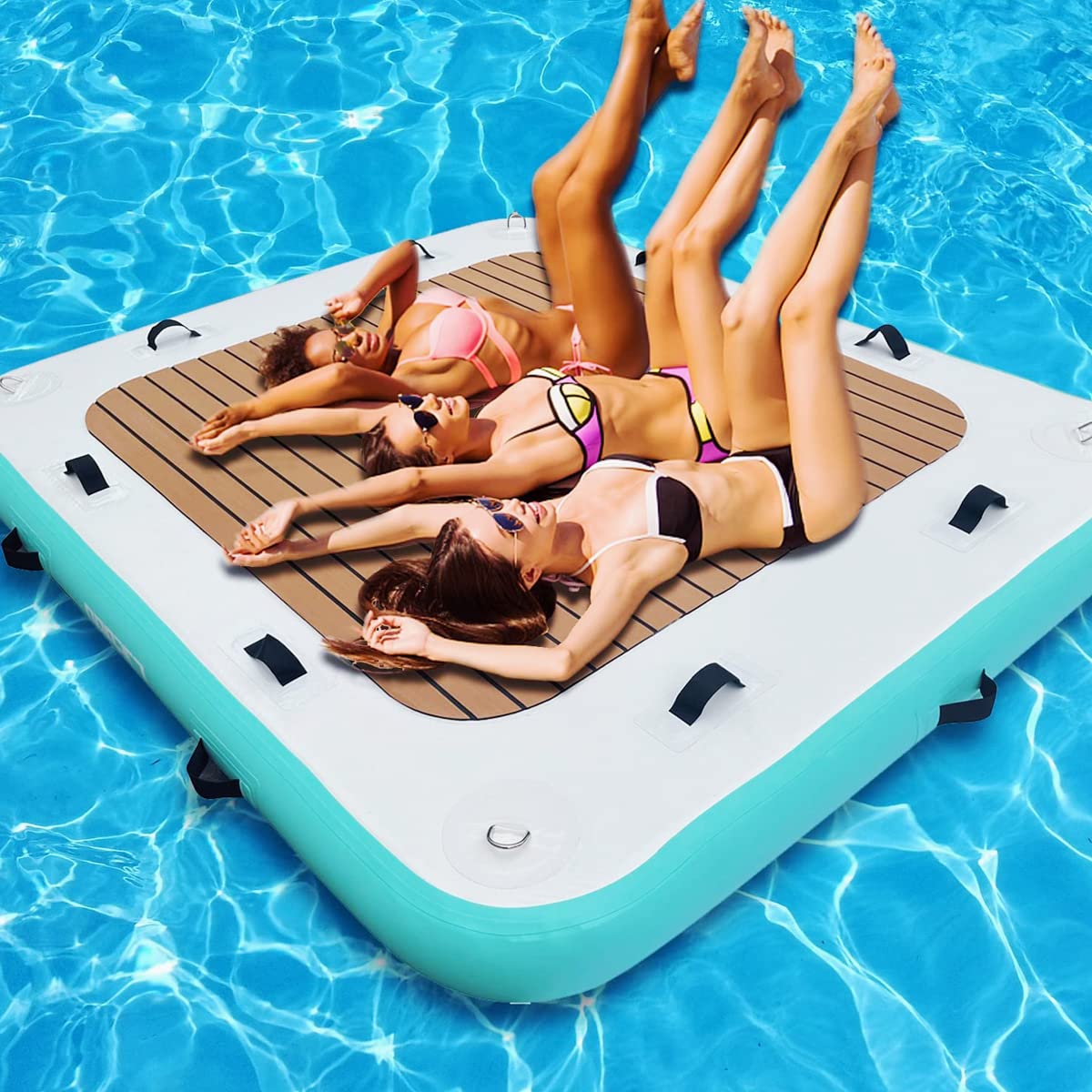 **Inflatable Floating Dock Platform for Lakes, Rivers, Pools, Beaches & Oceans – LVAOSTT Floating Island Raft with Non-Slip Surface, Includes Electric Air Pump & Storage Bag – Perfect for Relaxing, Swimming & Water Activities**