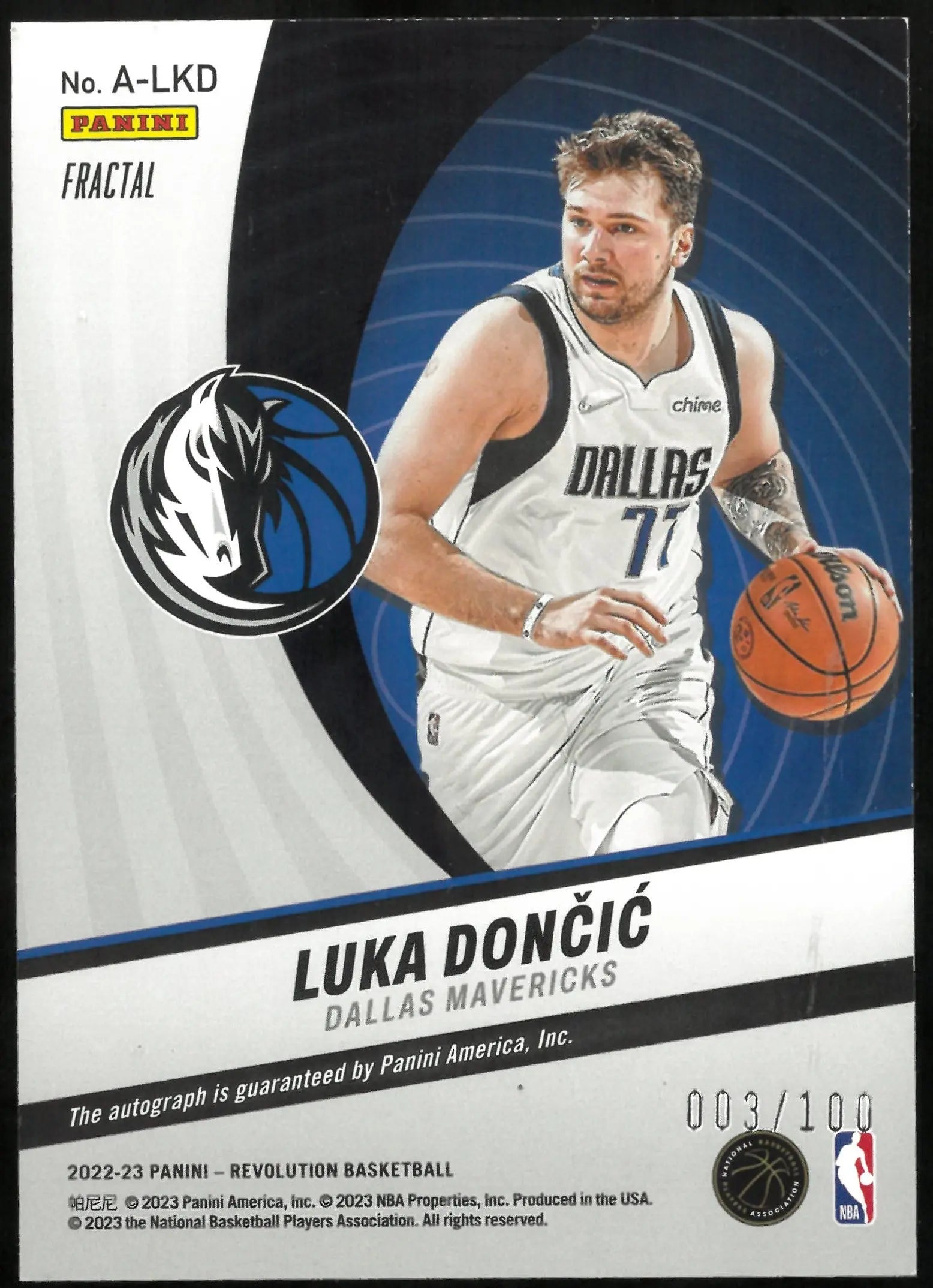2022-23 Panini Revolution Basketball Luka Doncic Autograph Card #A LKD 003/100 - Rare Collectible for NBA Fans & Sports Memorabilia Enthusiasts - Perfect for Display, Trading, and Investment