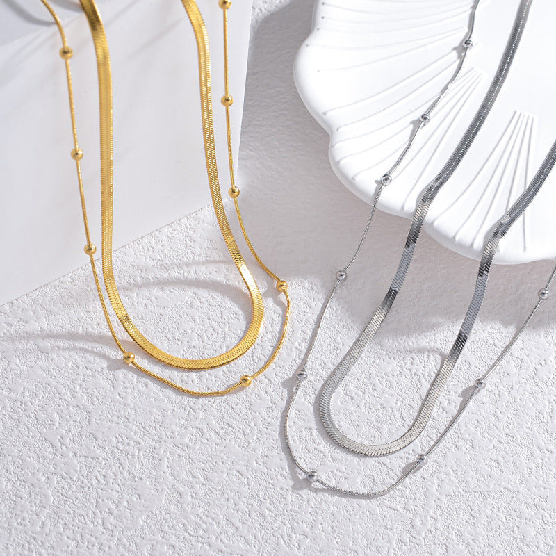 18K Gold Herringbone Chain Choker Necklace for Women - Layered Elegant Minimalist Jewelry Gift for Her | Perfect for Date Night, Wedding & Special Occasions | JDN627