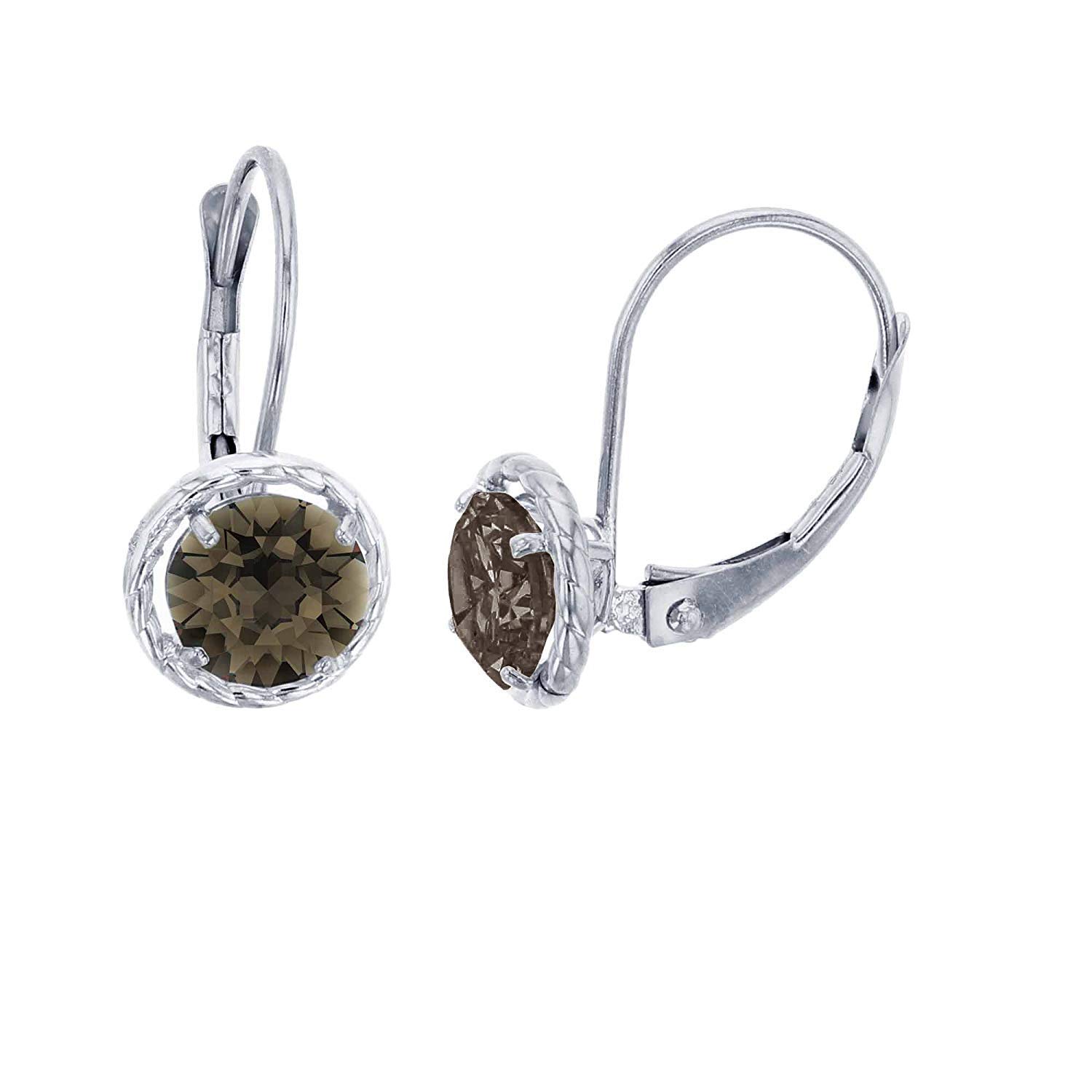 10K Yellow, White & Rose Gold 6mm Round Gemstone Leverback Earrings with Rope Frame | Genuine Birthstone Jewelry for Women | Perfect Gift for Birthday, Anniversary & Special Occasions