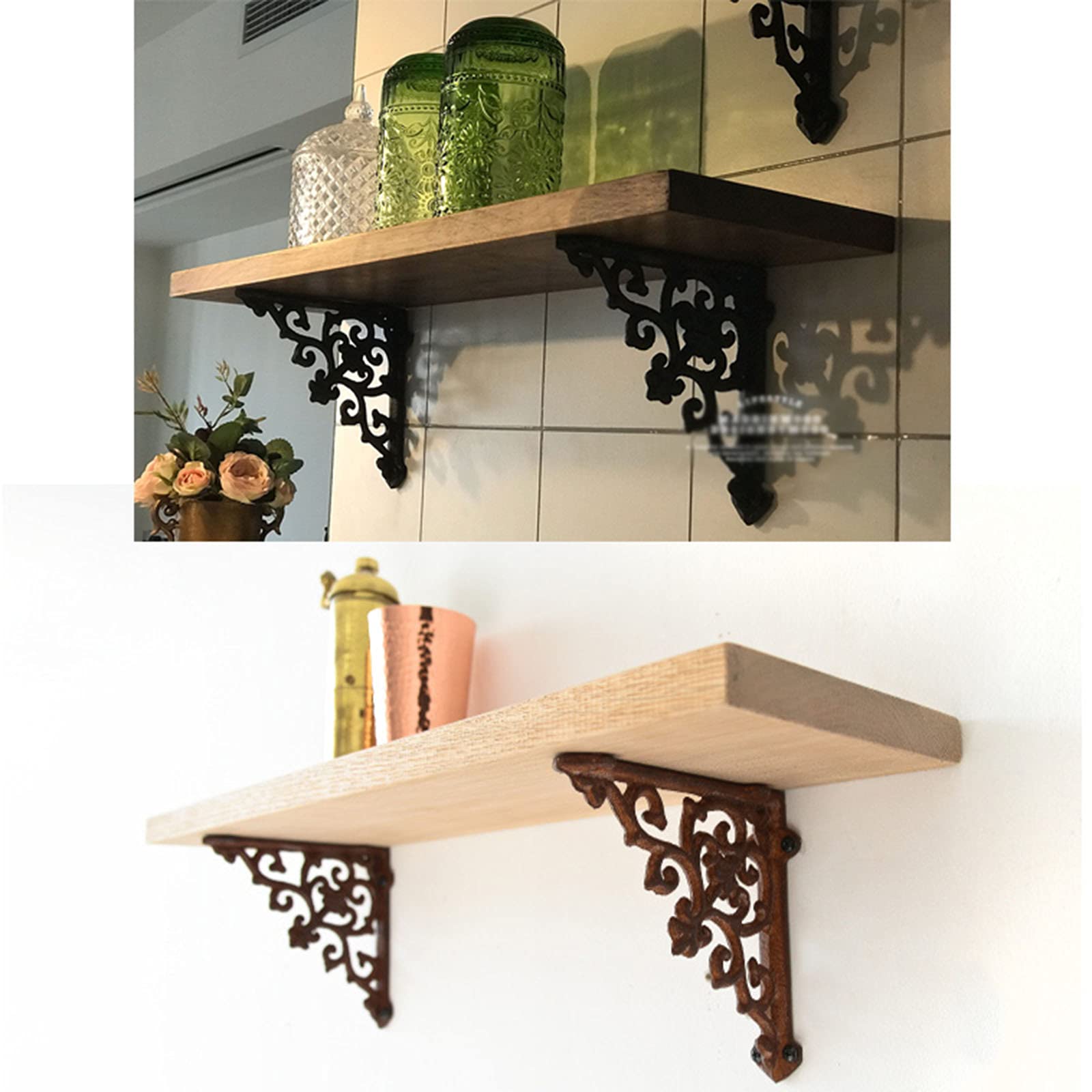 2PCS Heavy Duty Floating Shelf Brackets 5.7 Inch - Rustic Cast Iron Wall Mounted Shelf Supports 90 Degree Angle Brackets for Kitchen, Bathroom, Living Room, Office Shelving