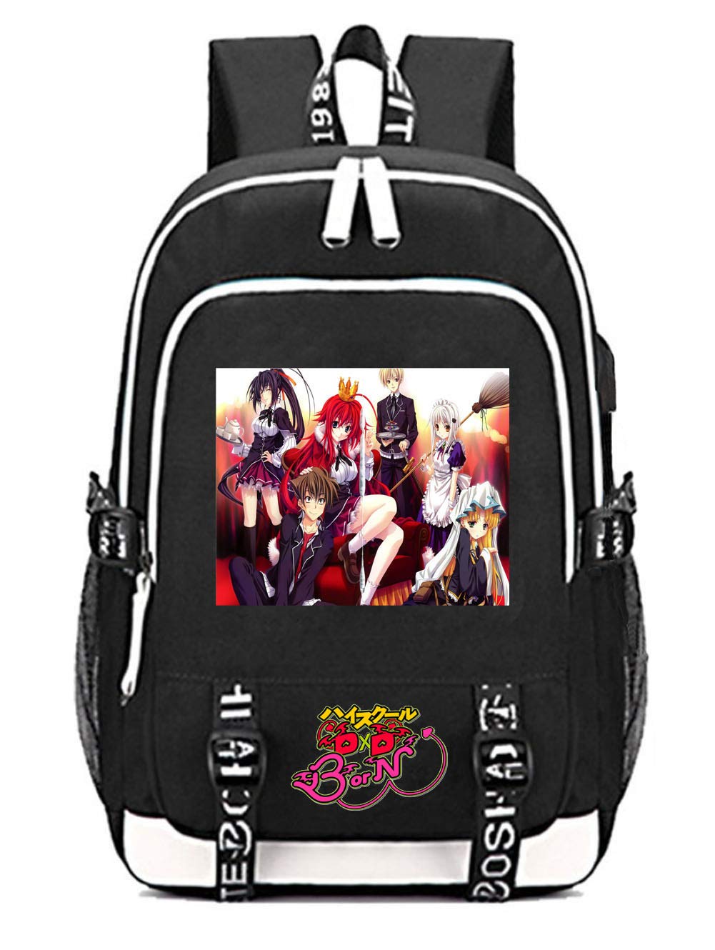 **JOOJER Anime High School DxD Print Backpack - USB Charging Port, Travel & Laptop Bag for School, Cosplay, Teens & Adults (Black) - Perfect for School, Travel, Conventions & Daily Use**