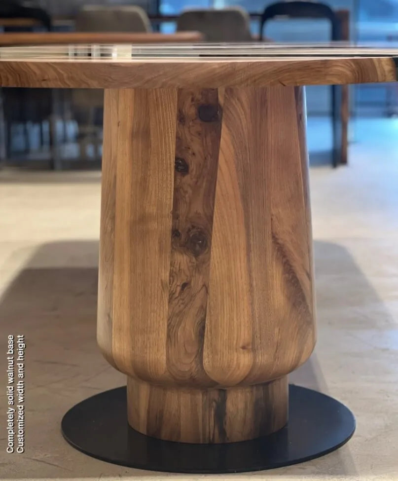 Handmade Round Epoxy Resin Table with Natural Walnut Wood Tulip Base - Modern Coffee Table for Living Room, Office & Dining Area