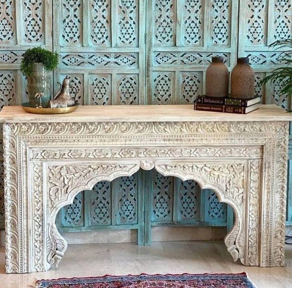 Hand Carved Wooden Entryway Console Table - Rustic Farmhouse Style Hallway Sofa Table for Foyer Decor & Storage | Perfect for Entryways, Hallways, and Living Rooms