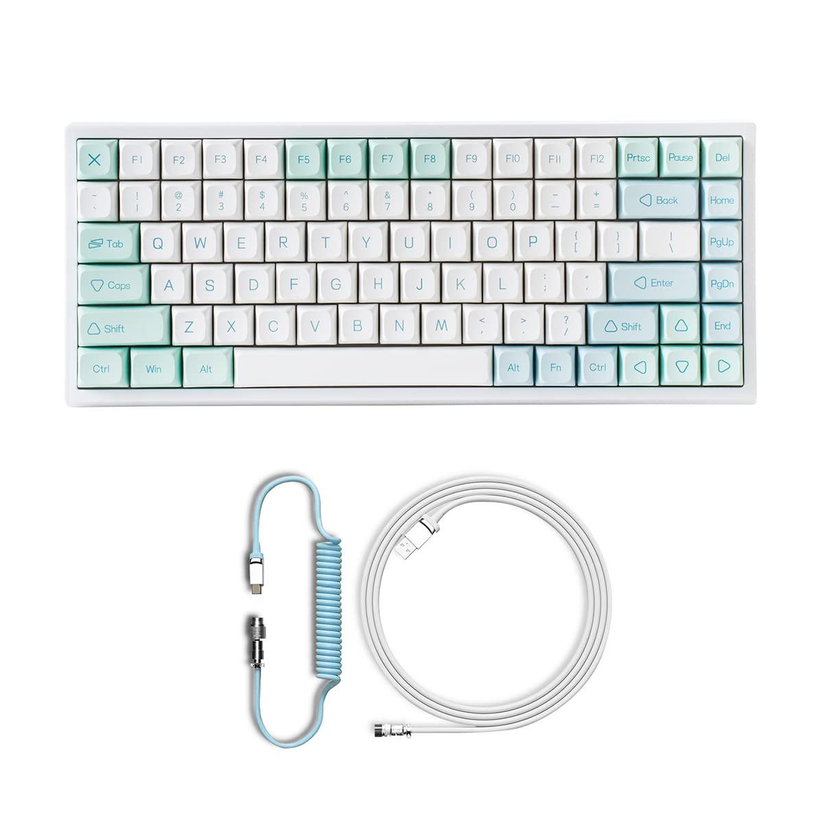 YUNZII Mint 84 Hotswap Wired Mechanical Gaming Keyboard with Gateron Red Switches - Mint & White Blue Coiled Cable | Compact 84-Key Layout for PC Gaming, Typing & Office Work