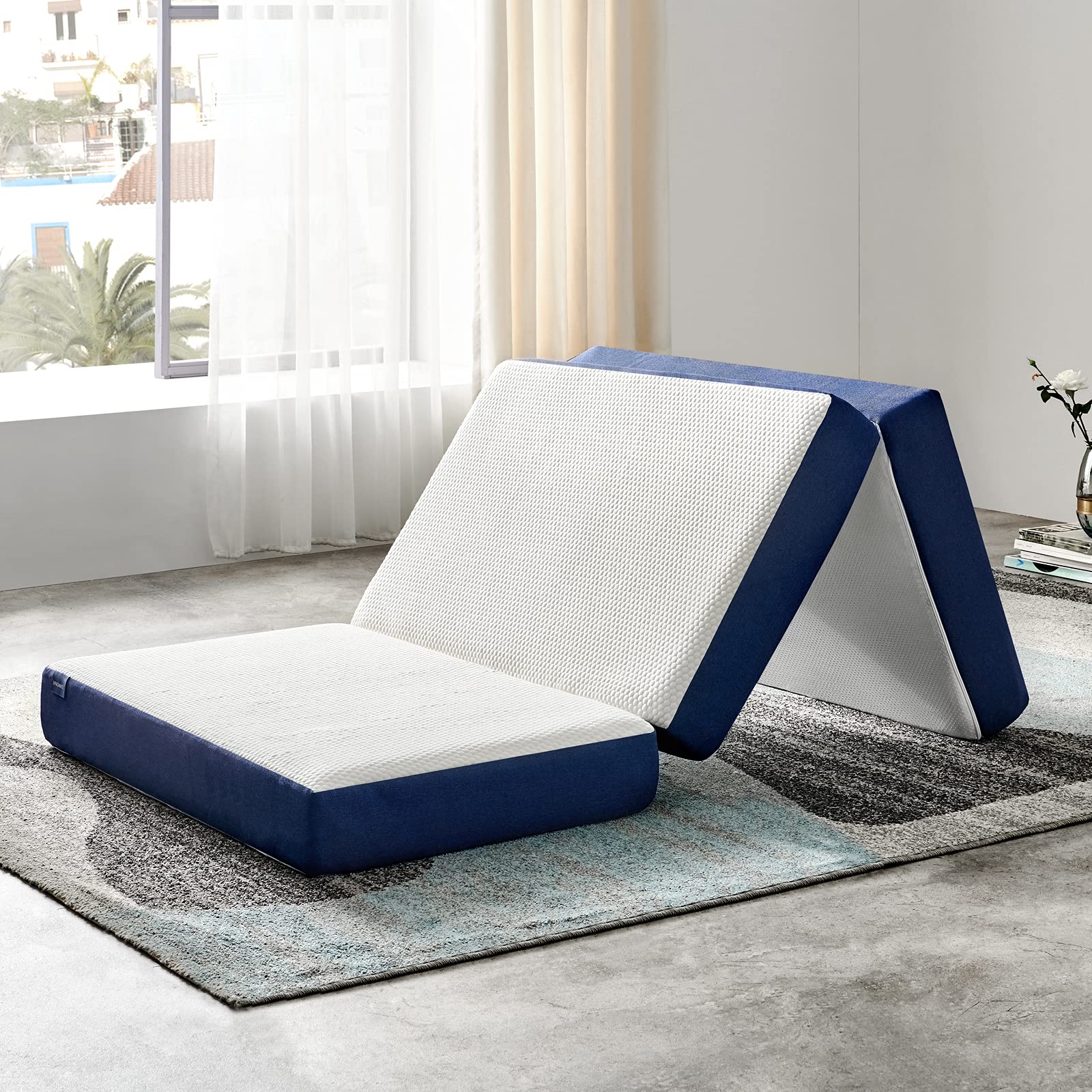 JINGWEI 6-Inch Tri-Fold Memory Foam Mattress - Full Size Foldable Mattress Topper with Washable Cover (52