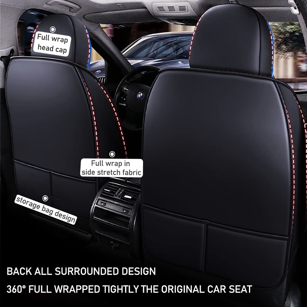 Premium 2-Seater Car Seat Covers for Audi A6 Allroad 2020-2025 - Black & Blue Stitching with Back Storage Pockets, Headrest Pillows & Lumbar Support | Waterproof & Anti-Slip Protection | Perfect for Road Trips, Commuting & Family Travel