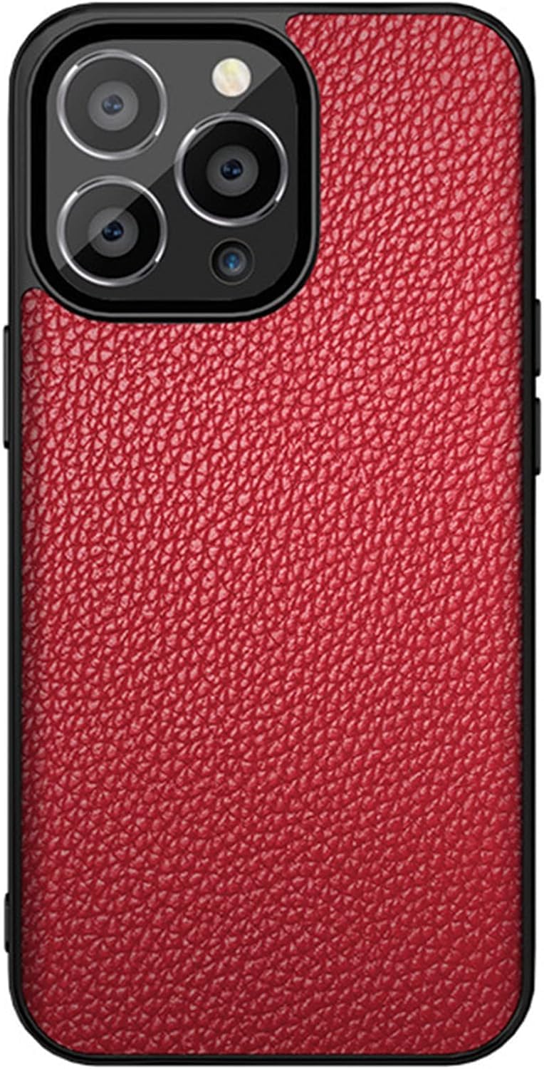 Premium Genuine Leather iPhone 14/14 Plus/14 Pro/14 Pro Max Case - Slim Fit Shockproof Business Phone Cover (Red) - Perfect for Office Professionals & Daily Protection