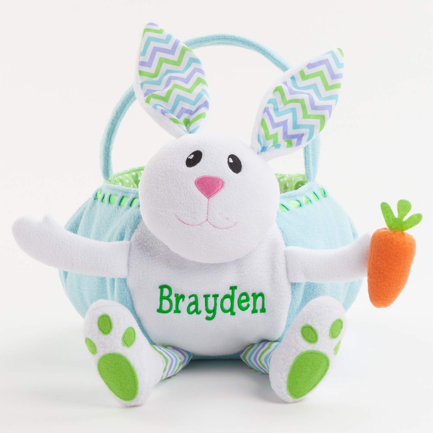 Custom Name Personalized Plush Easter Bunny Basket - Blue Easter Gift for Kids, Baby Shower, Easter Egg Hunt & Spring Decor