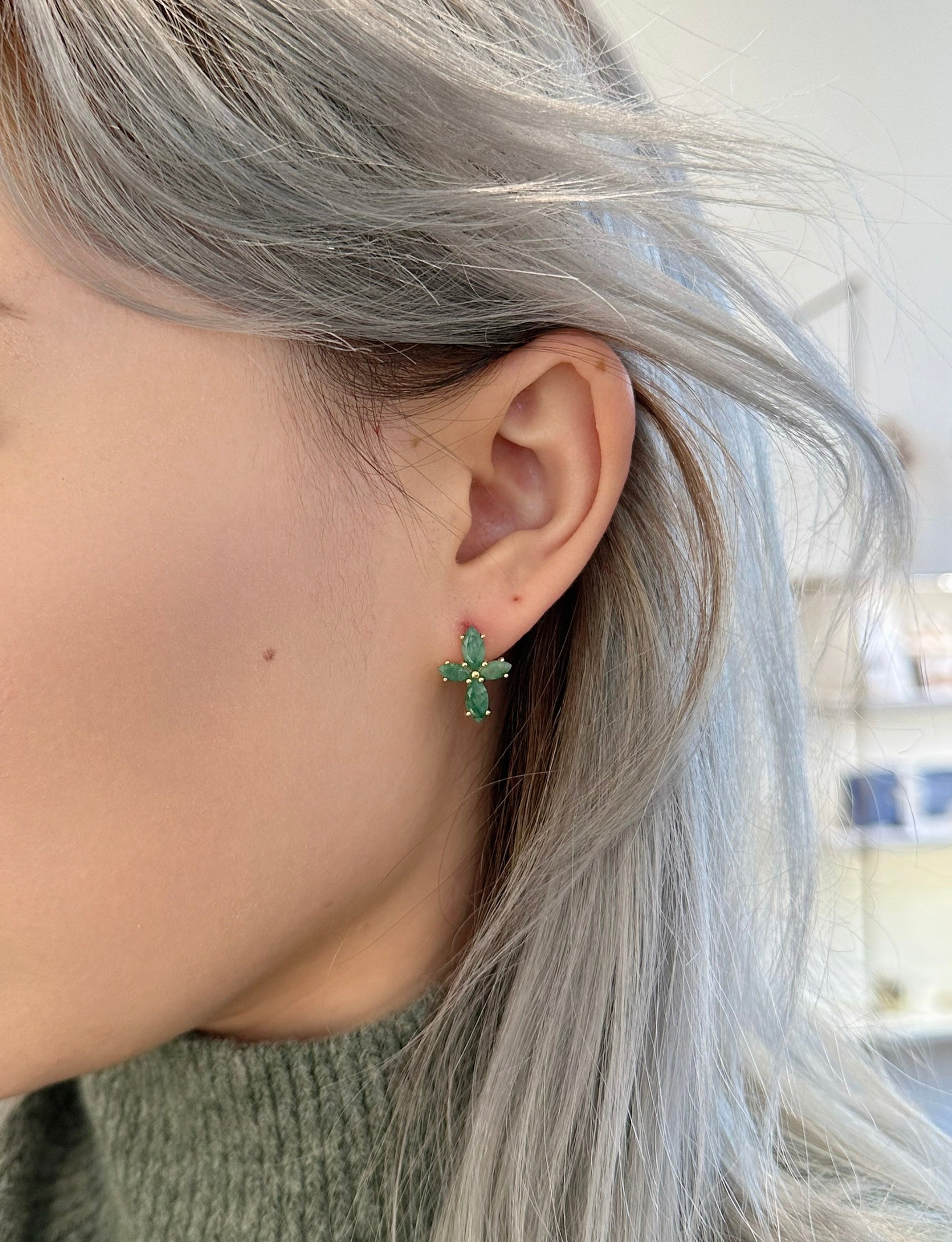 Amare Wear Marquise Flower Green Onyx Earring Studs - Dainty Gemstone Stud Earrings for Women, Elegant Gift for Her | Perfect for Weddings, Parties & Everyday Wear