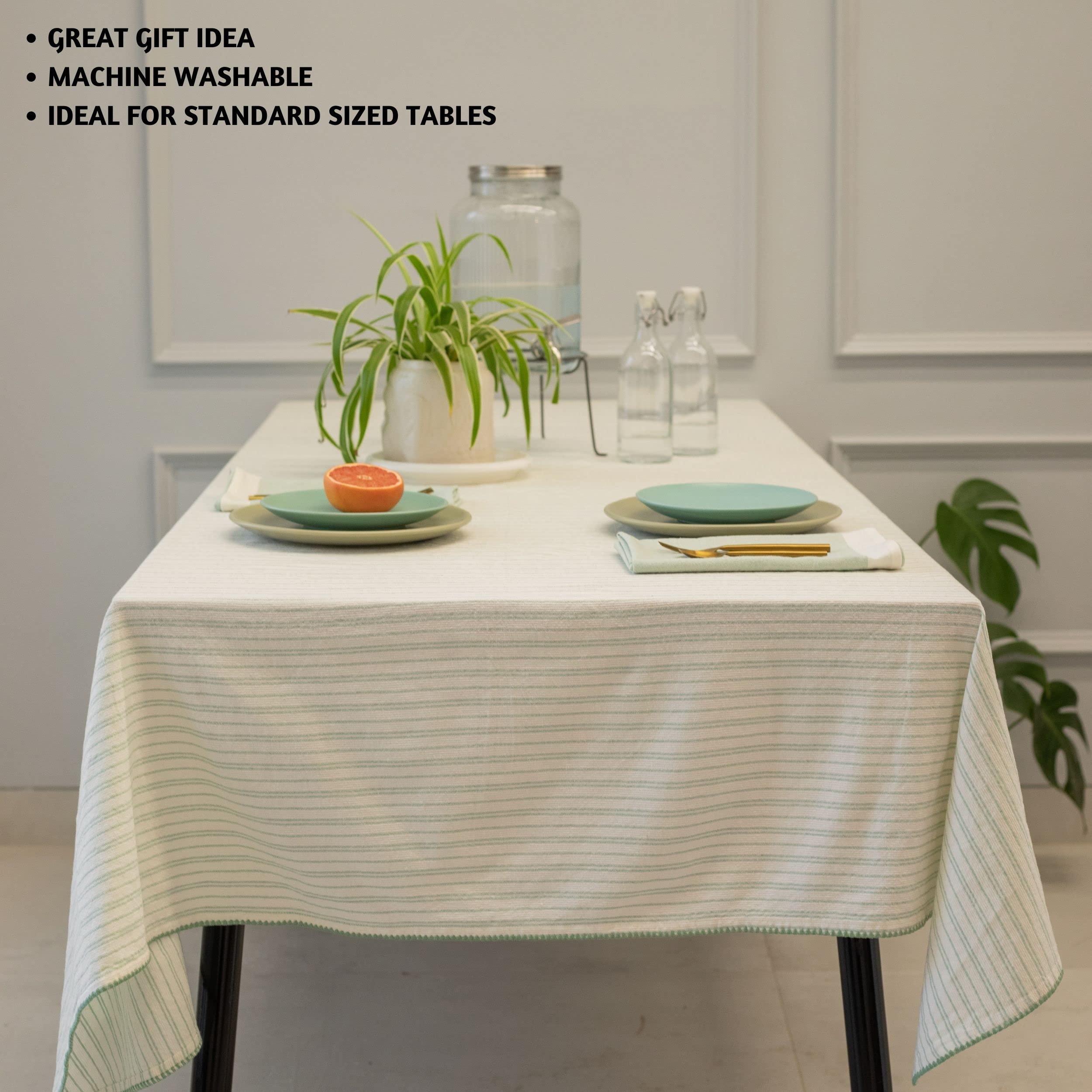 Bohemian Cotton Tablecloth 60x60 Inches - Square Table Cover for Dining, Kitchen, or Boho Home Decor in Misty Green | Machine Washable & Wrinkle Resistant