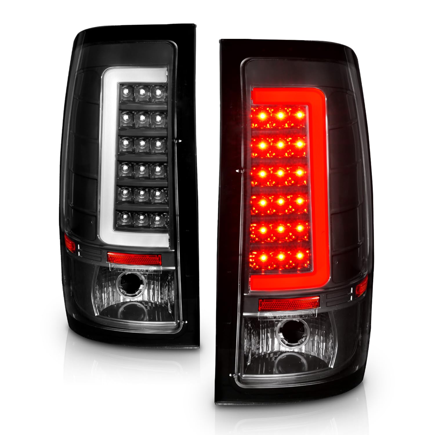AmeriLite LED Tail Lights for 2007-2014 GMC Sierra 1500/2500HD/3500HD - C-Shape Black Taillight Assembly Pair (Driver & Passenger Side) - Durable & Bright Replacement for Enhanced Night Visibility & Style