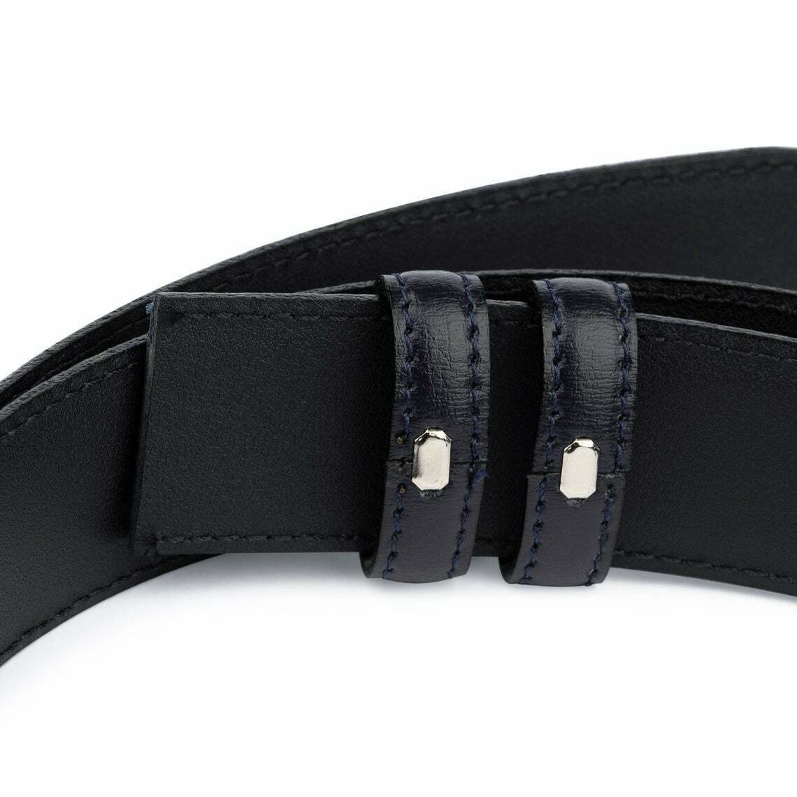 35mm Genuine Leather Dark Blue Belt Without Buckle - Premium Stitched Replacement for Cartier Belts | Perfect for Business Attire & Formal Occasions